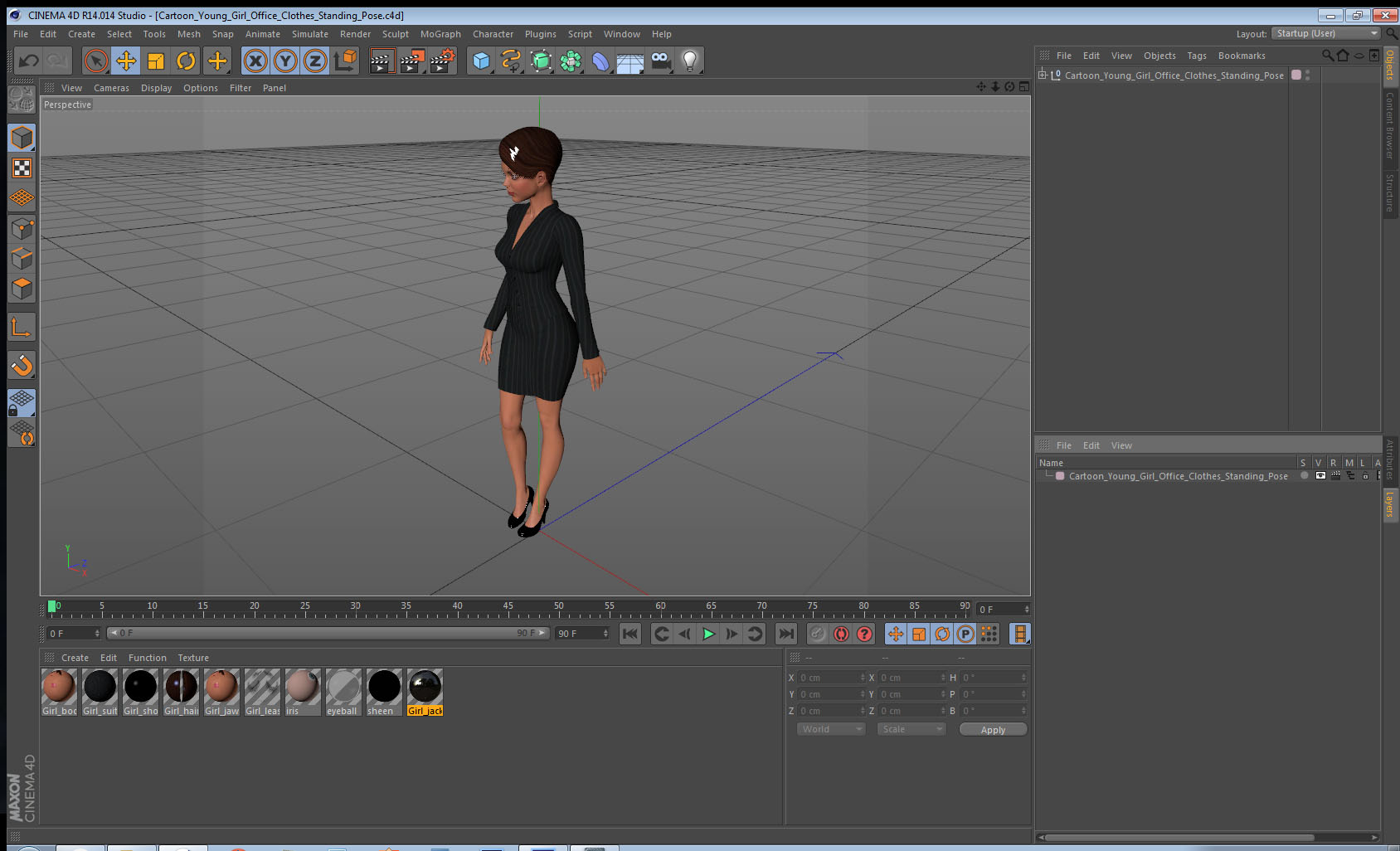 Cartoon Young Girl Office Clothes Standing Pose 3D
