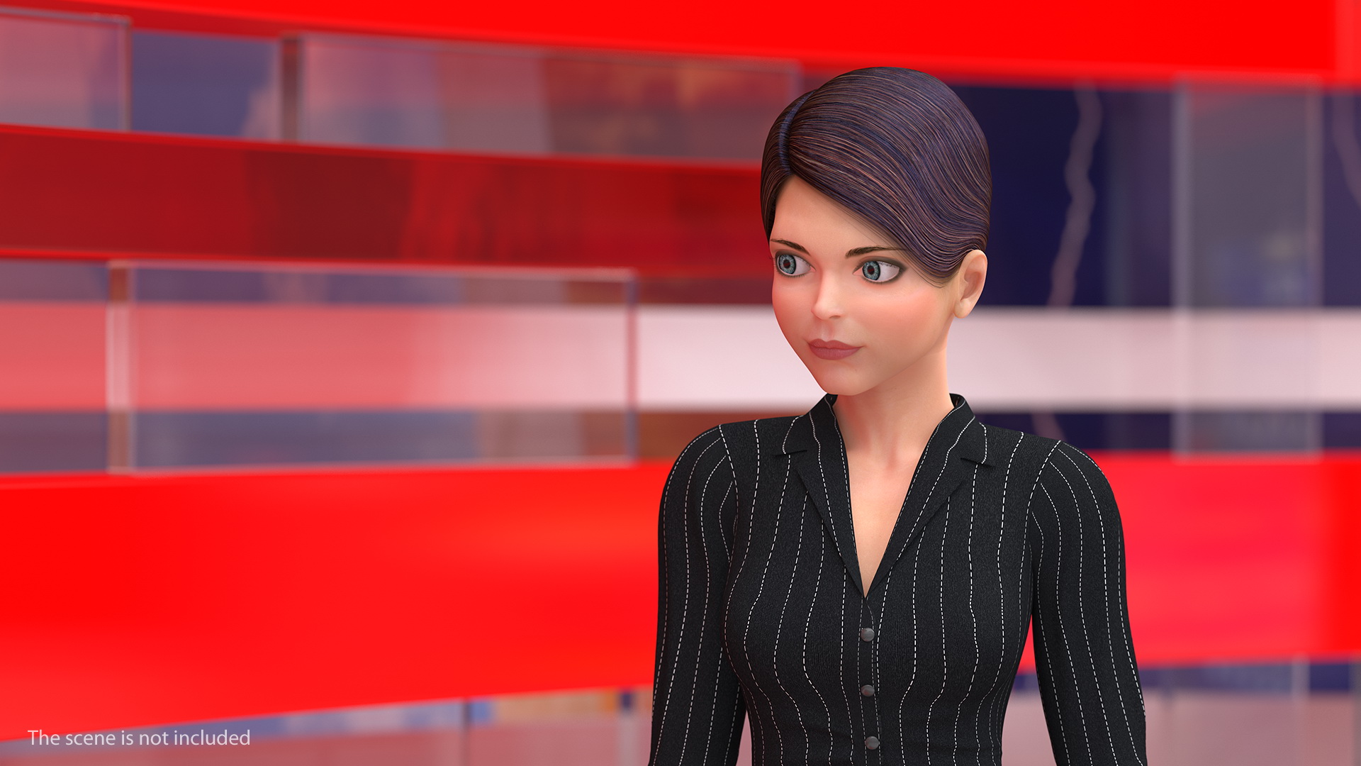Cartoon Young Girl Office Clothes Standing Pose 3D