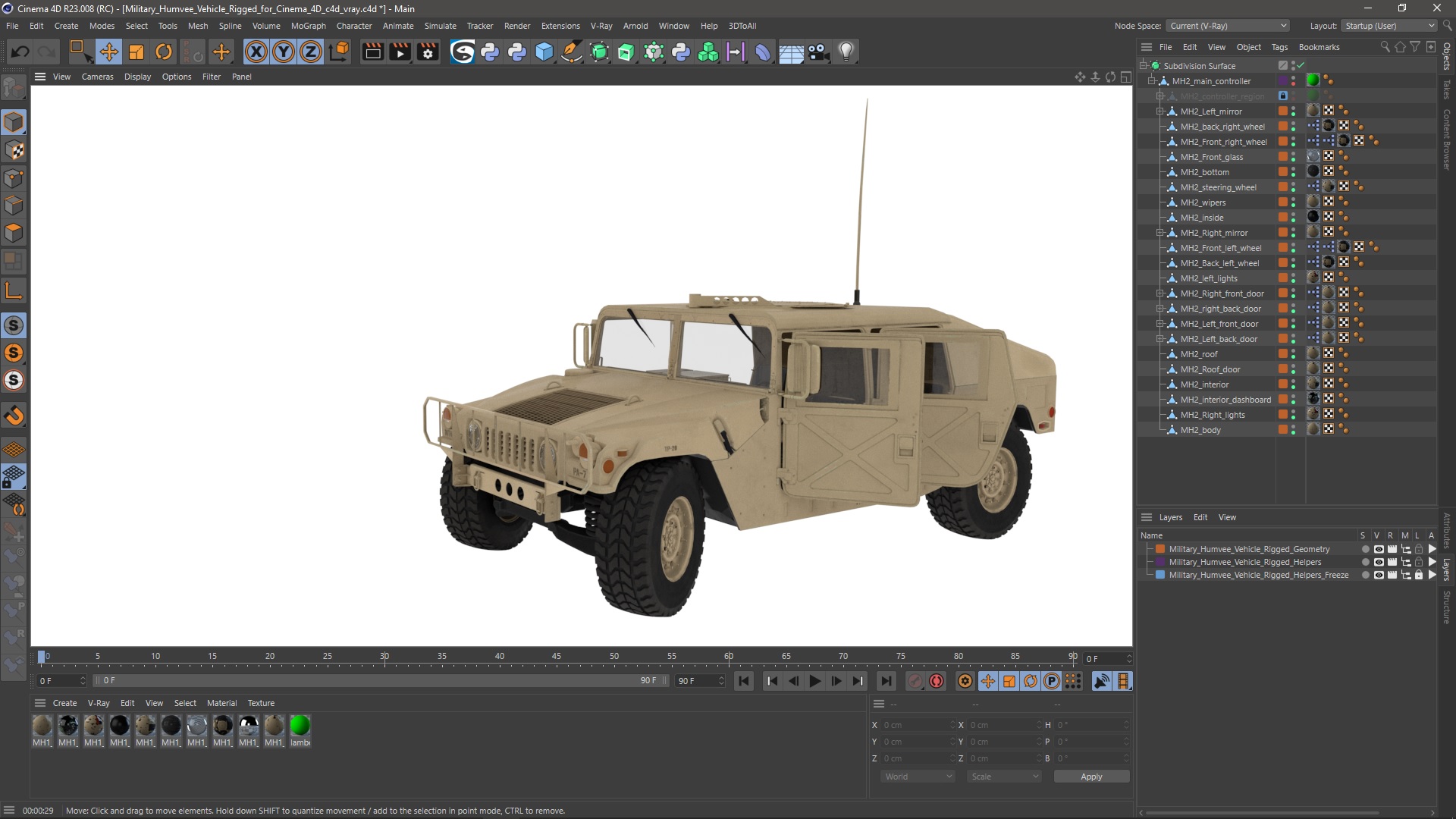 Military Humvee Vehicle Rigged for Cinema 4D 3D model