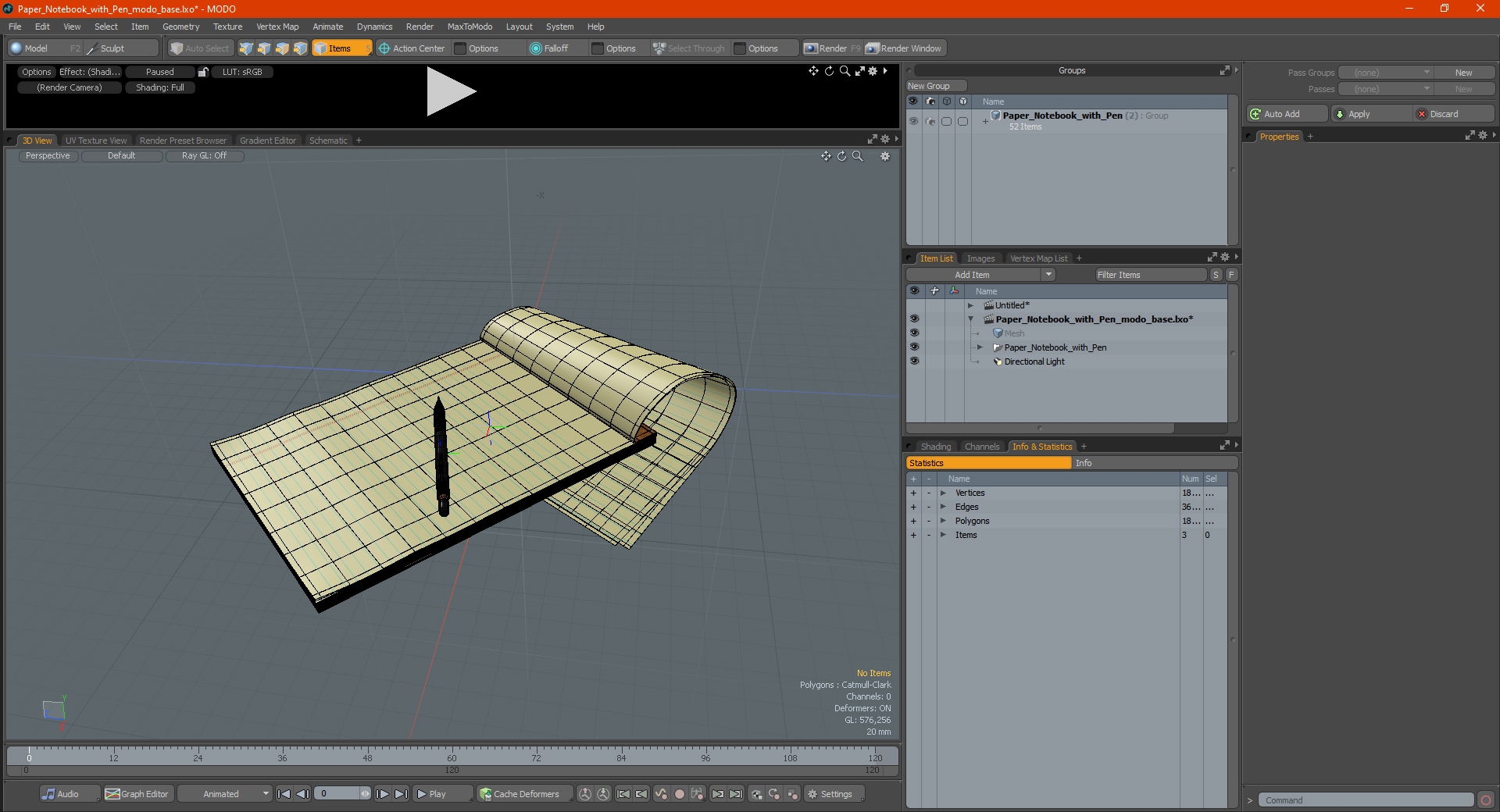 3D Paper Notebook with Pen model