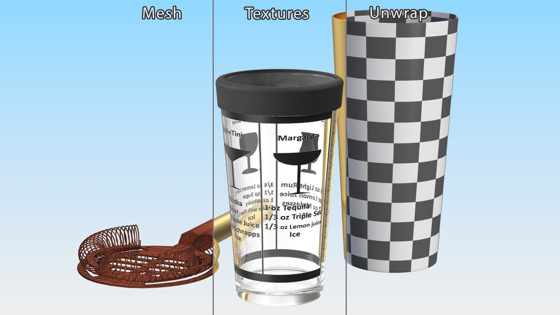 3D Cocktail Shaker Set Transparent Gold