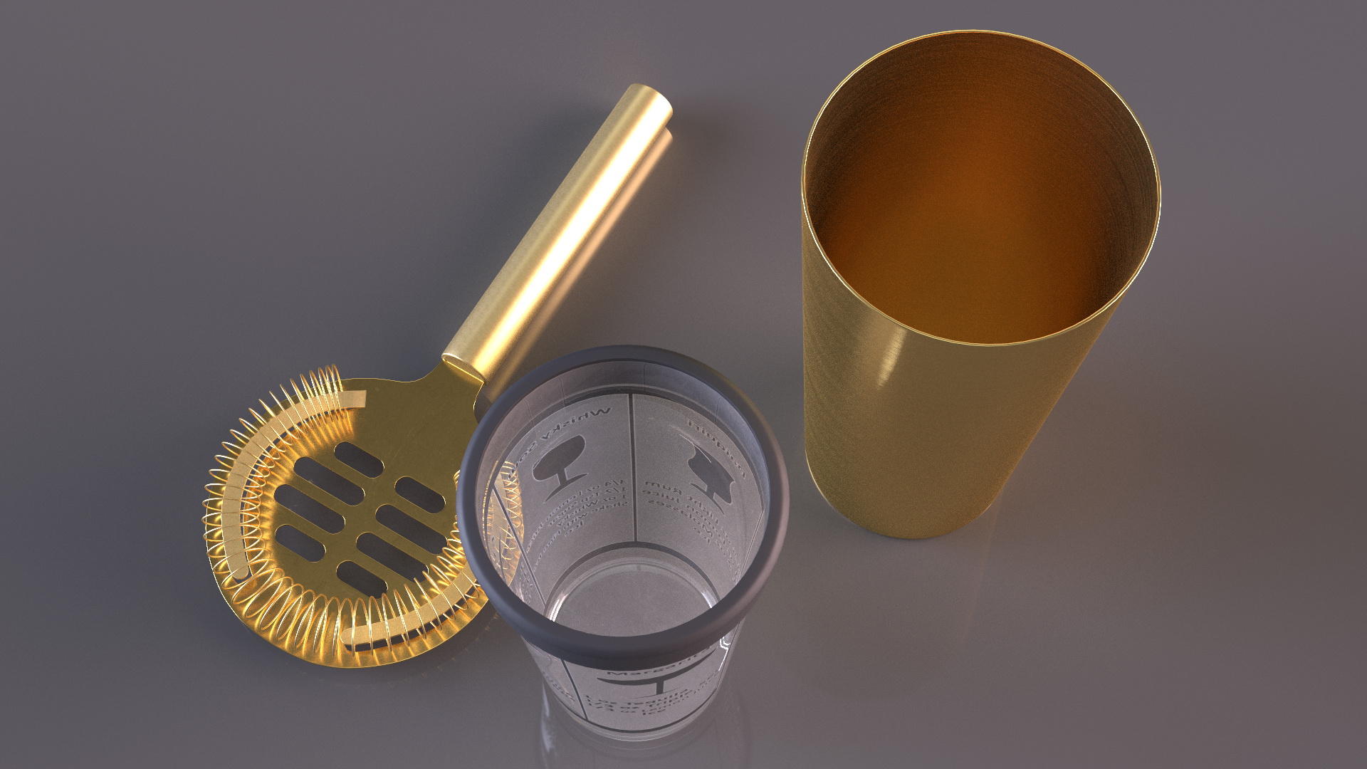 3D Cocktail Shaker Set Transparent Gold