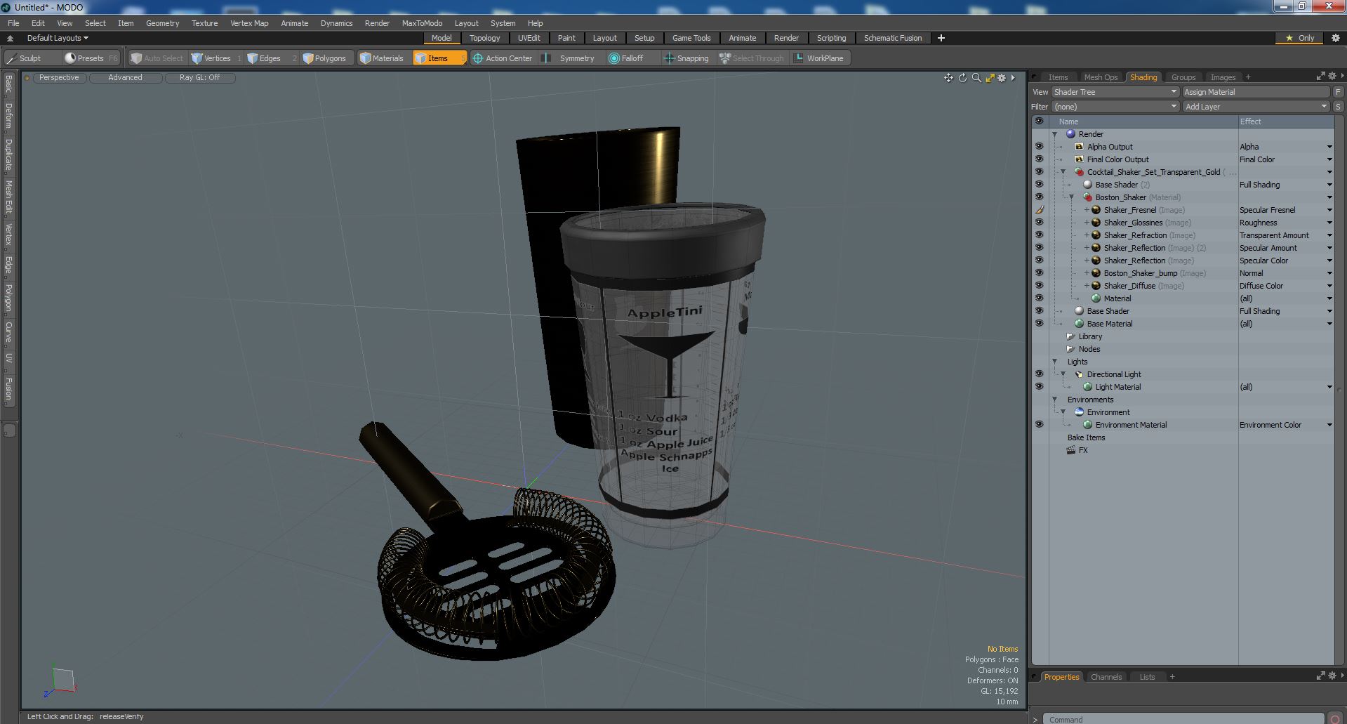 3D Cocktail Shaker Set Transparent Gold