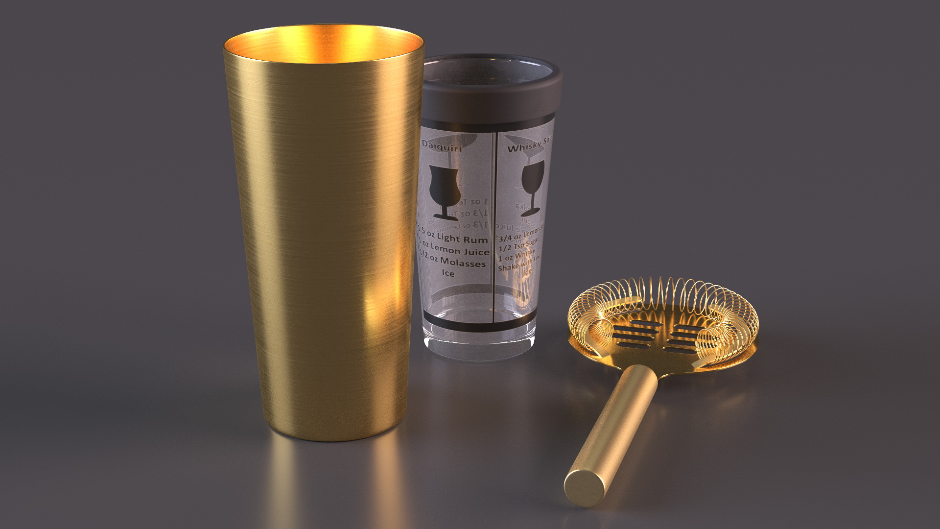 3D Cocktail Shaker Set Transparent Gold