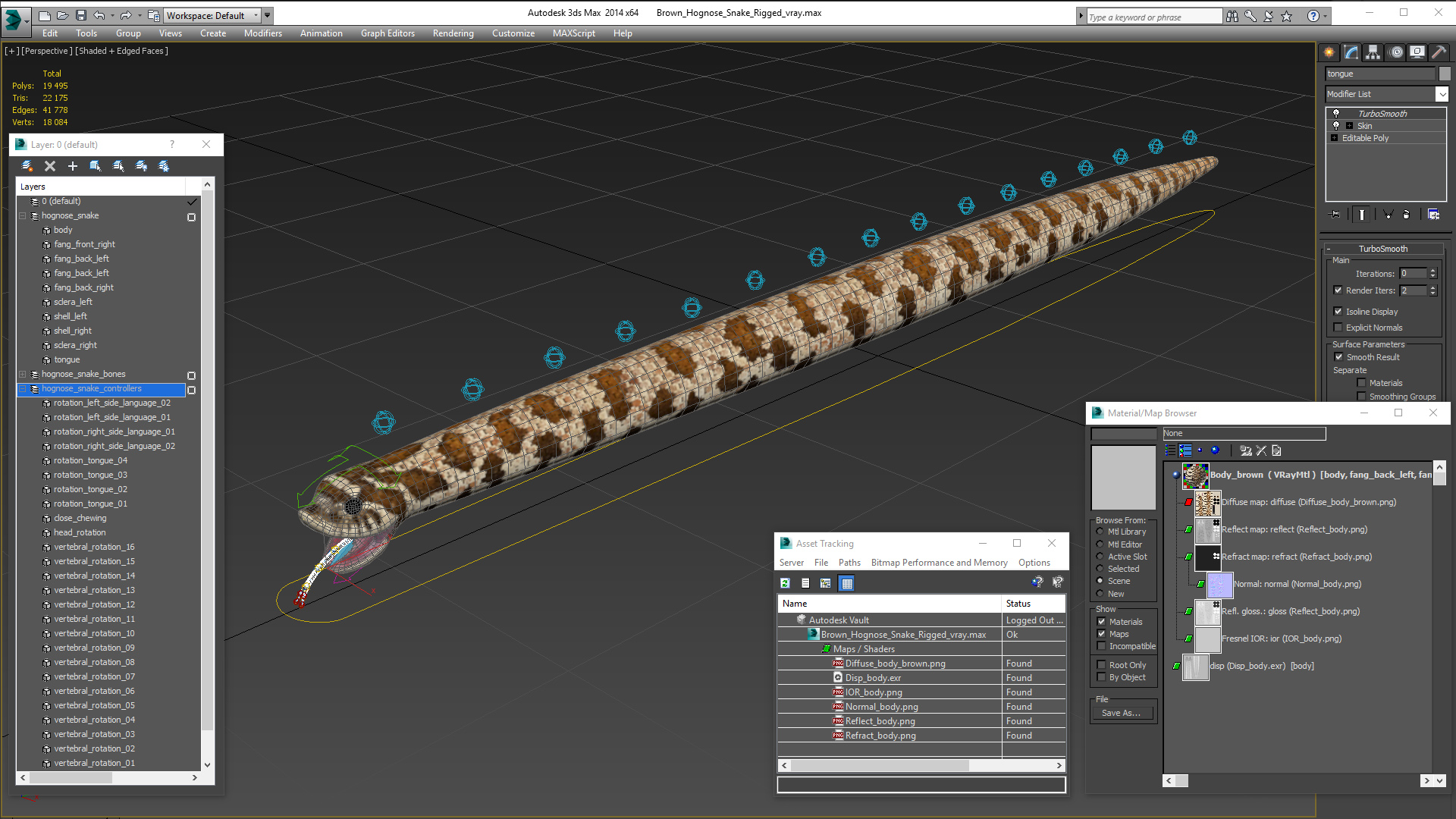 3D Brown Hognose Snake Rigged