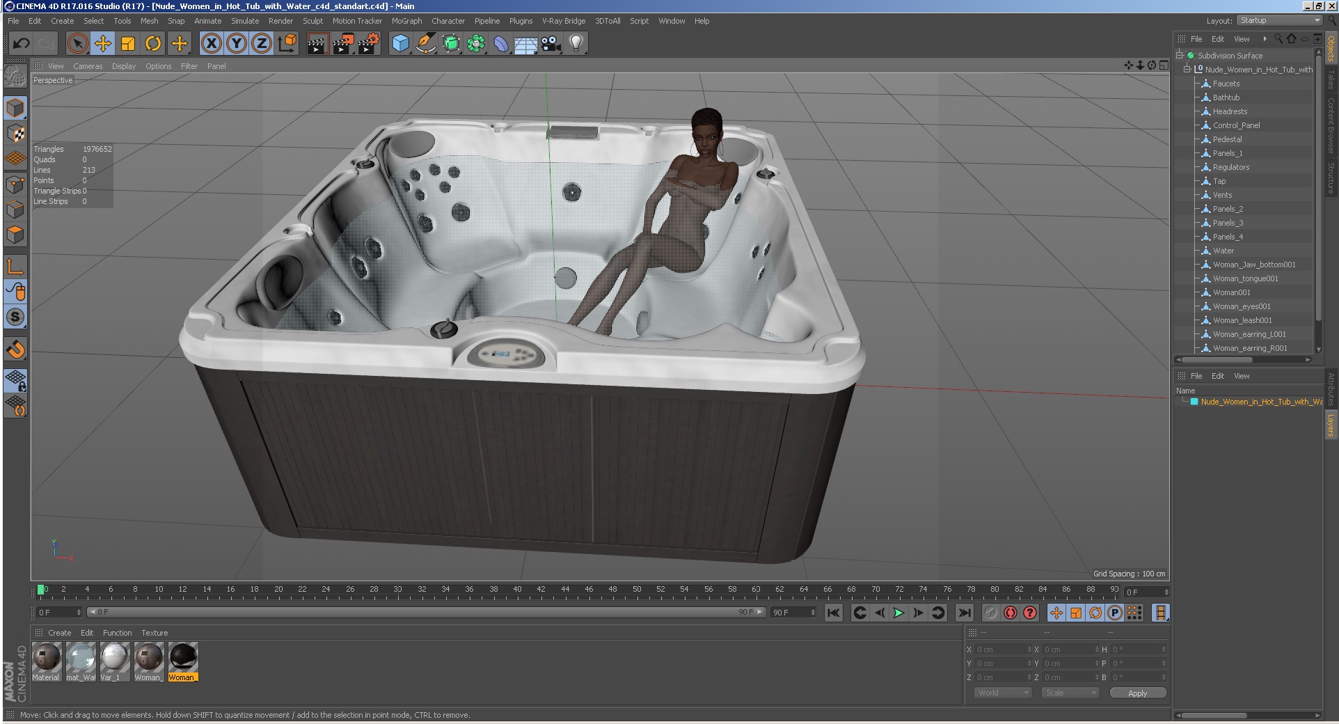Nude Women in Hot Tub with Water 3D