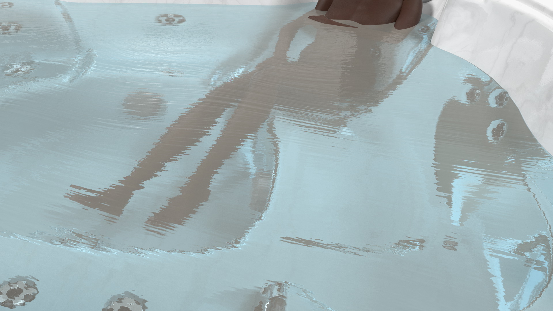 Nude Women in Hot Tub with Water 3D