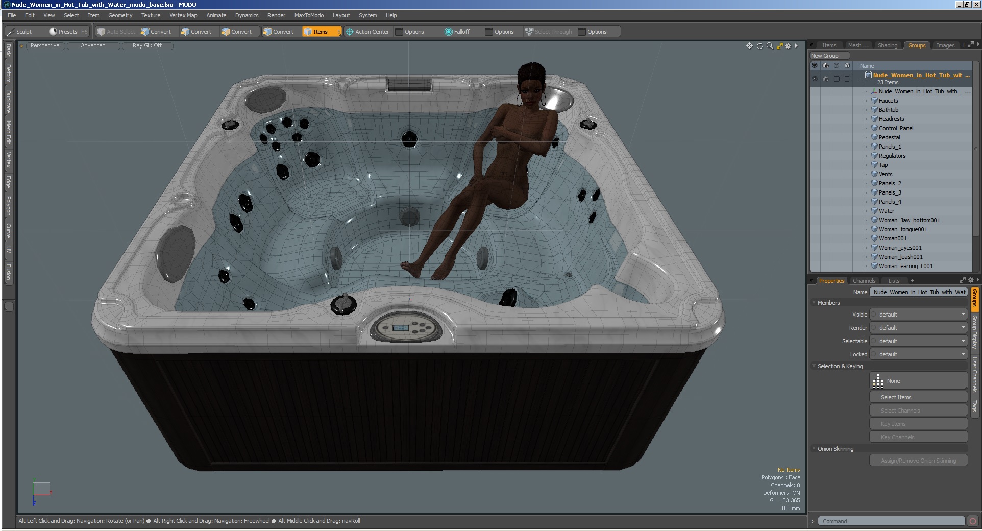 Nude Women in Hot Tub with Water 3D