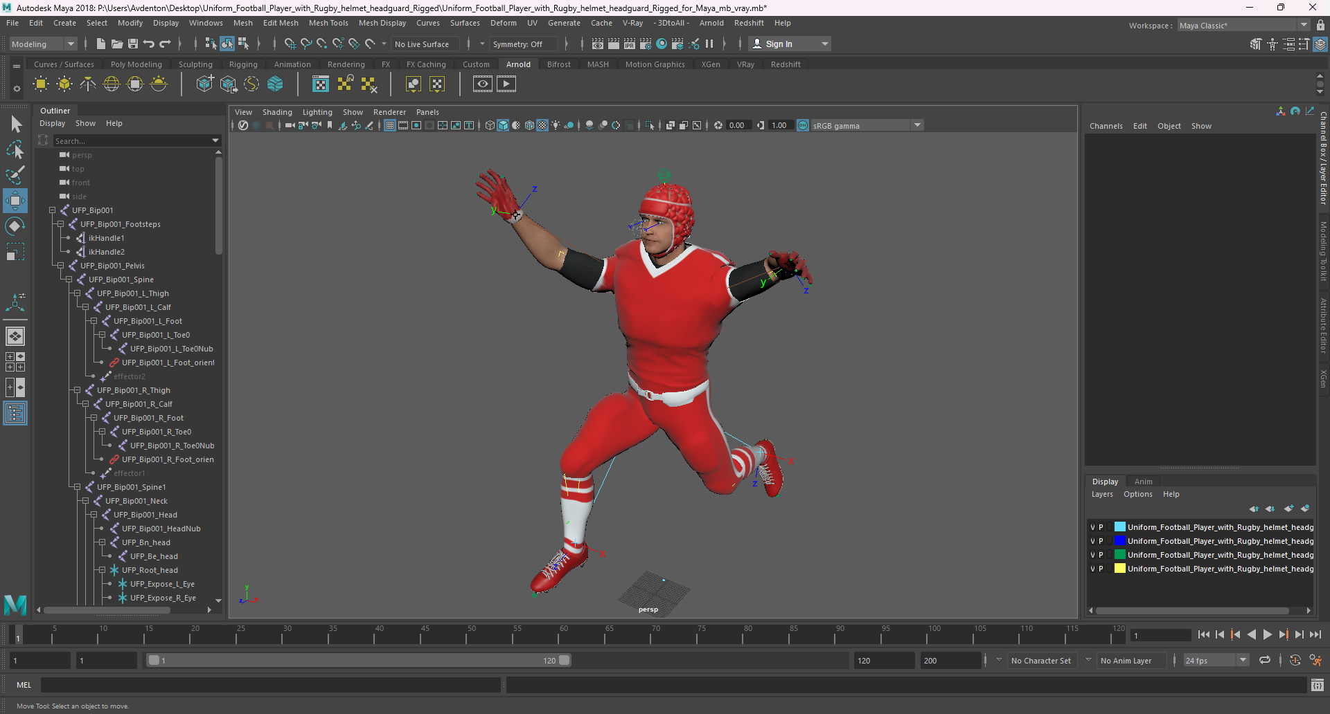 Uniform Football Player with Rugby Helmet Headguard Rigged for Maya 3D