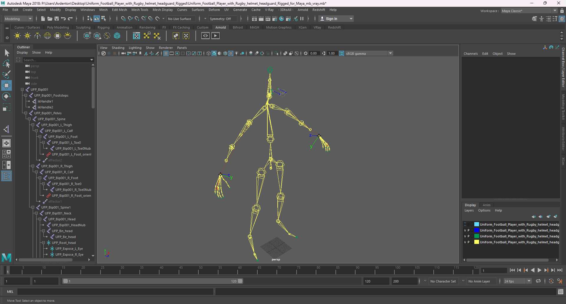 Uniform Football Player with Rugby Helmet Headguard Rigged for Maya 3D
