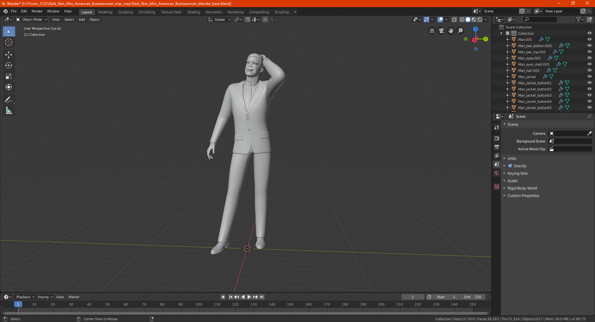 3D model Dark Skin Afro American Businessman