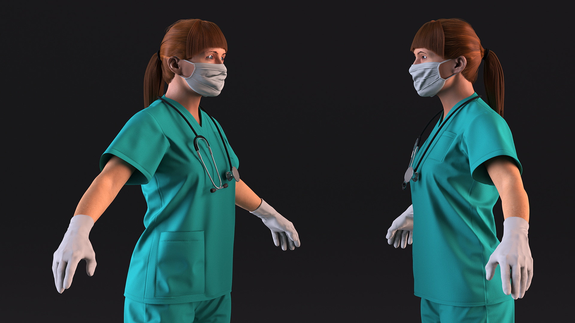 3D Female Nurse Character with Mask Fur