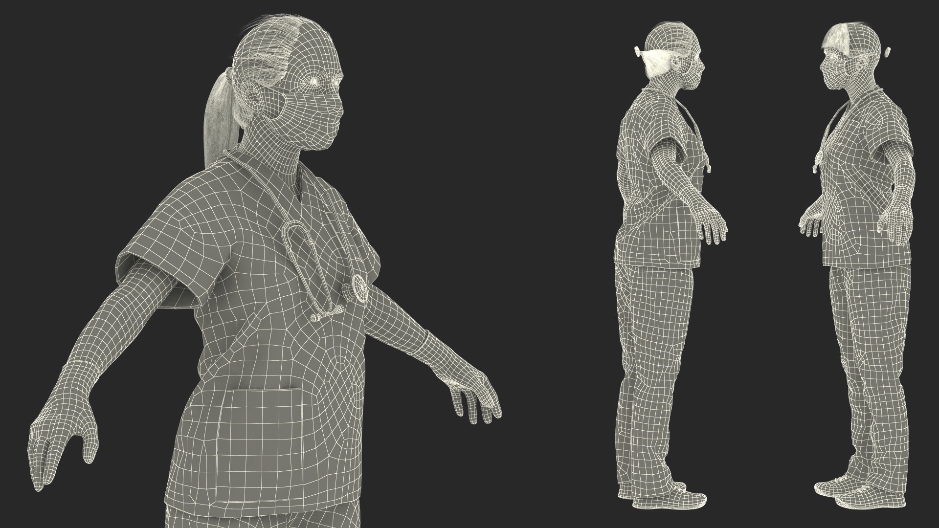 3D Female Nurse Character with Mask Fur
