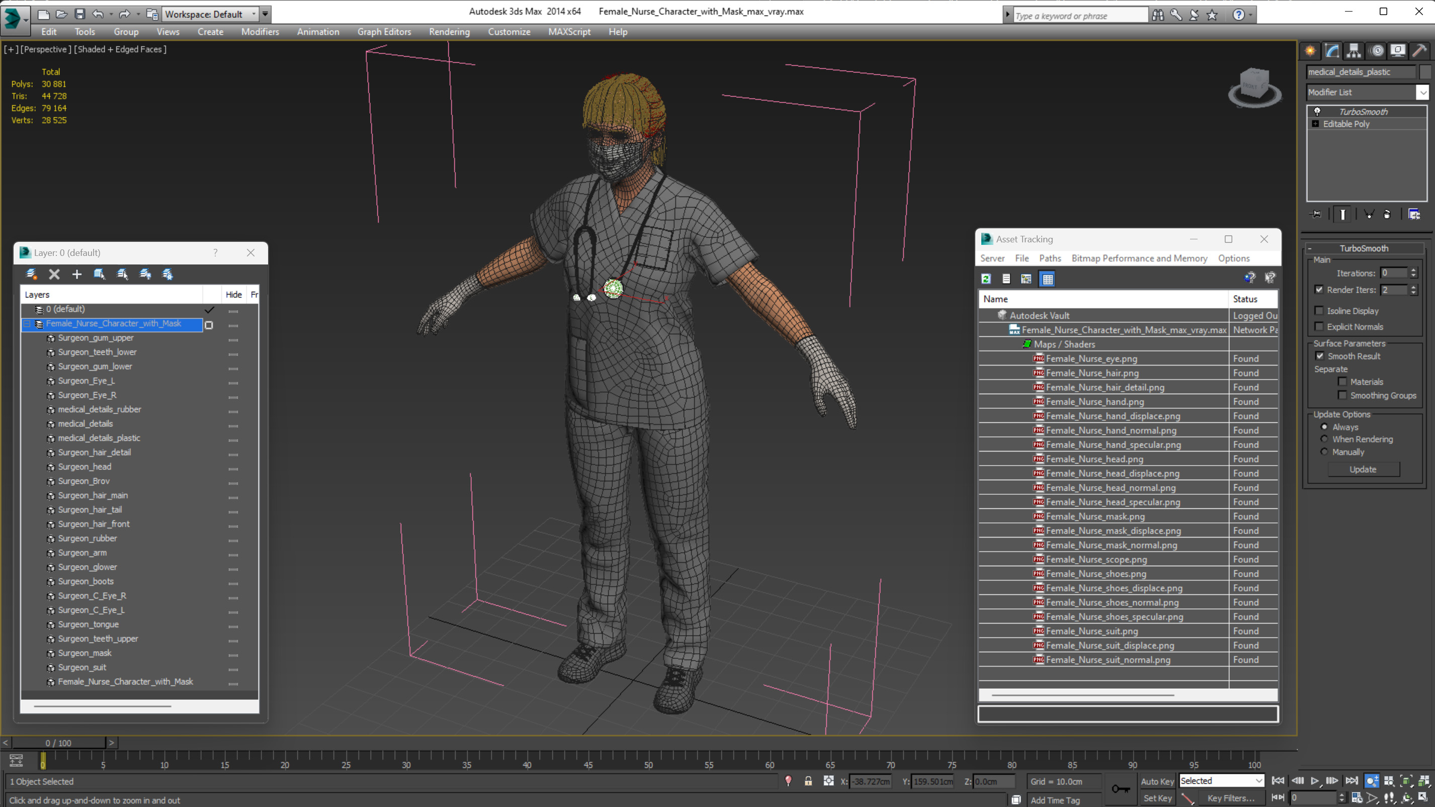 3D Female Nurse Character with Mask Fur