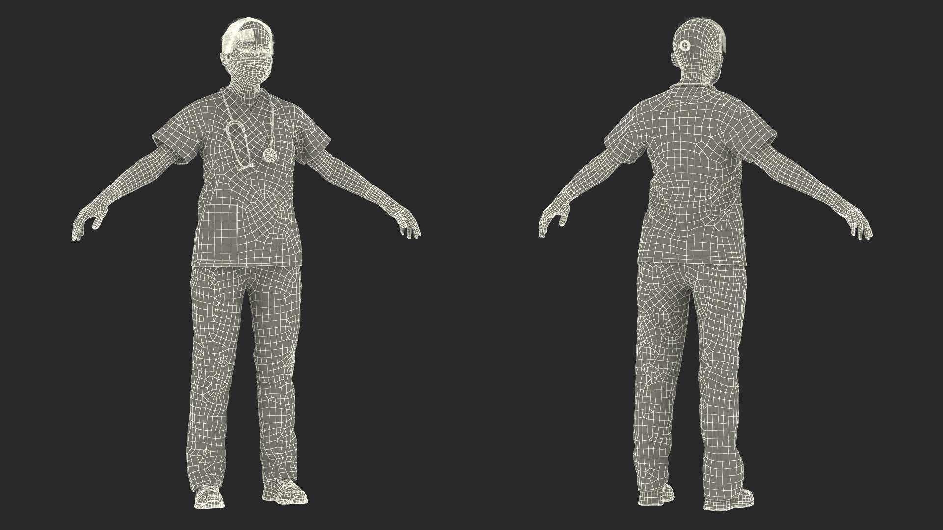 3D Female Nurse Character with Mask Fur