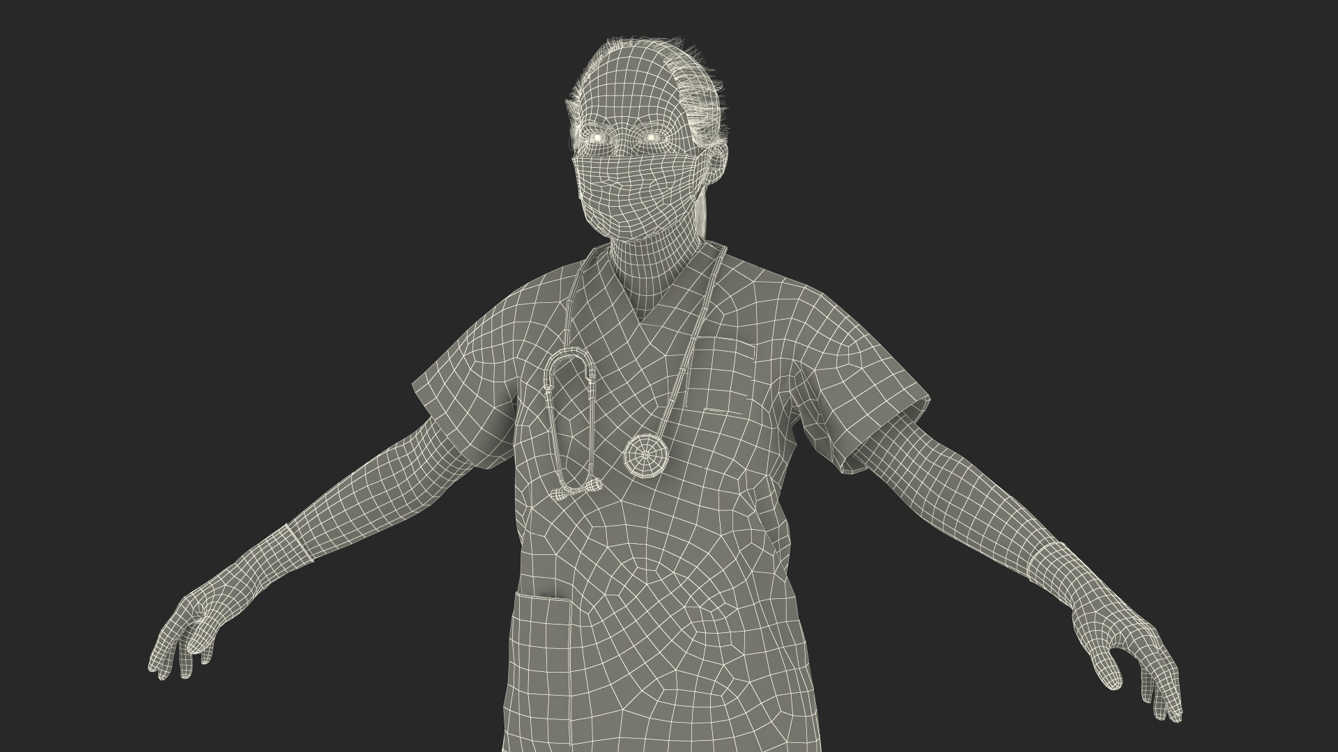 3D Female Nurse Character with Mask Fur
