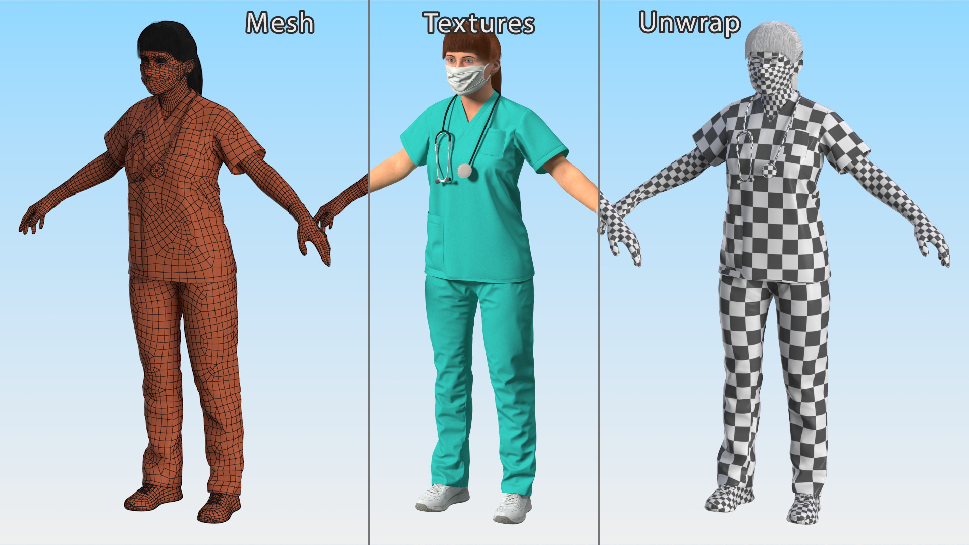 3D Female Nurse Character with Mask Fur