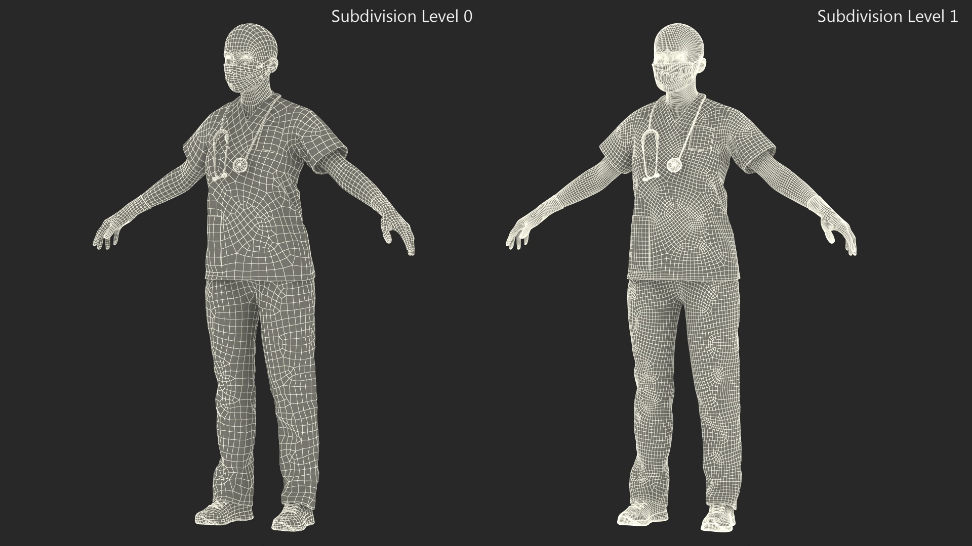 3D Female Nurse Character with Mask Fur