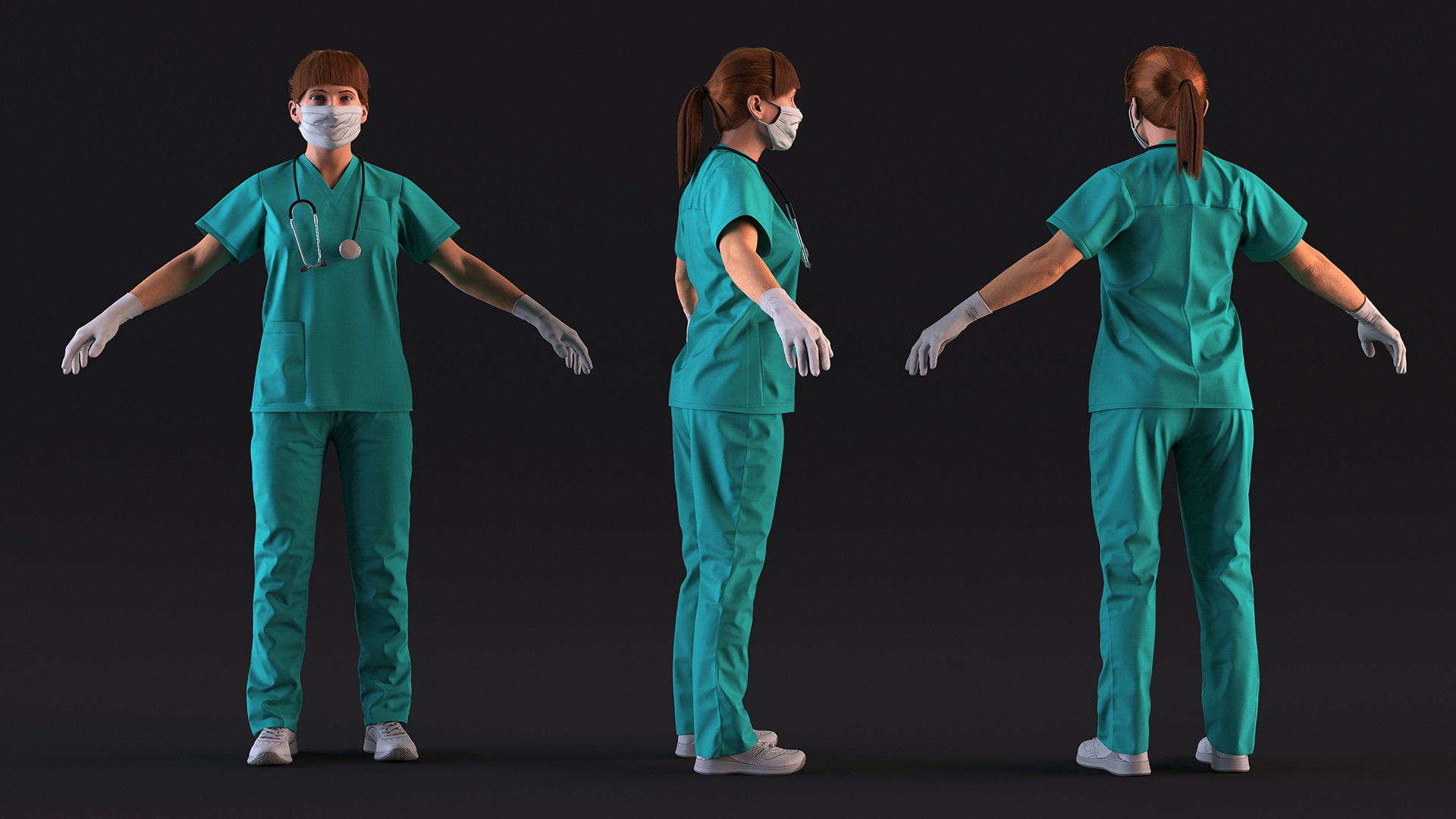 3D Female Nurse Character with Mask Fur