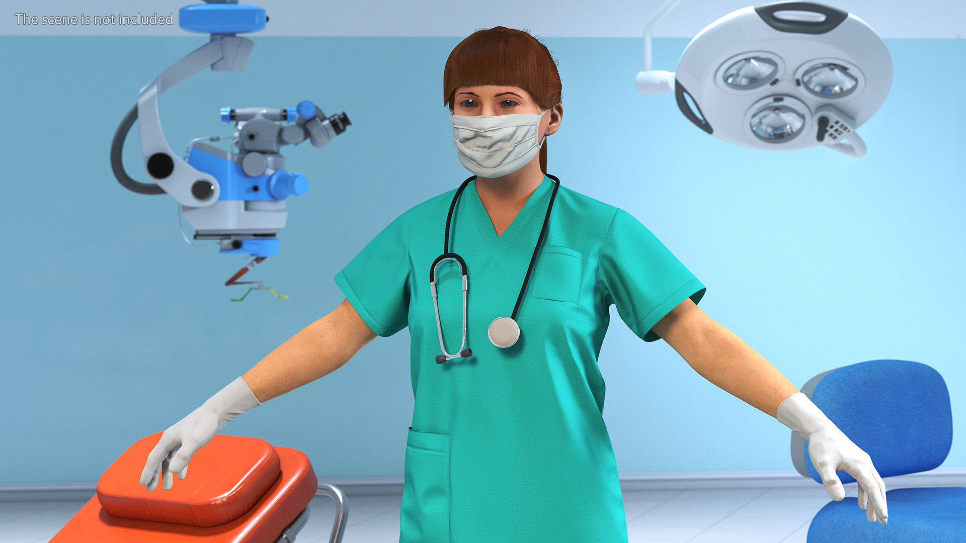 3D Female Nurse Character with Mask Fur
