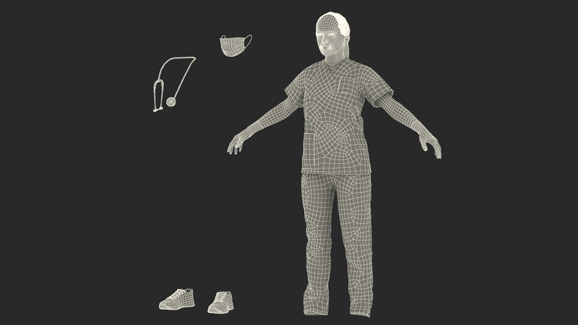 3D Female Nurse Character with Mask Fur