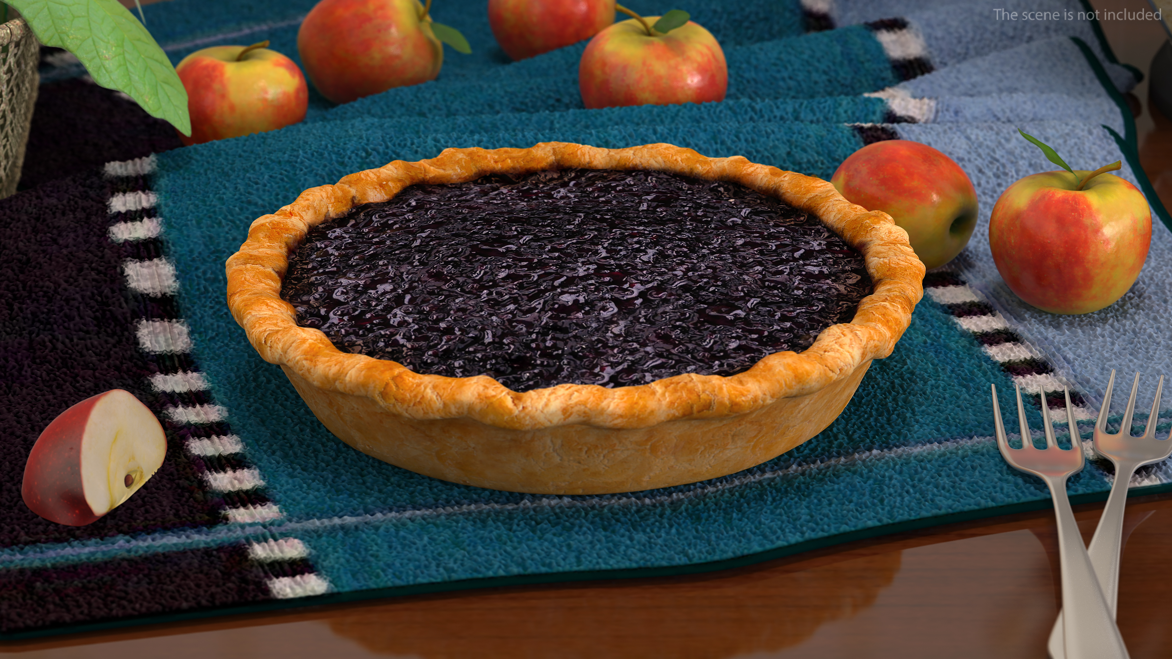 3D Open Face Blueberry Pie model
