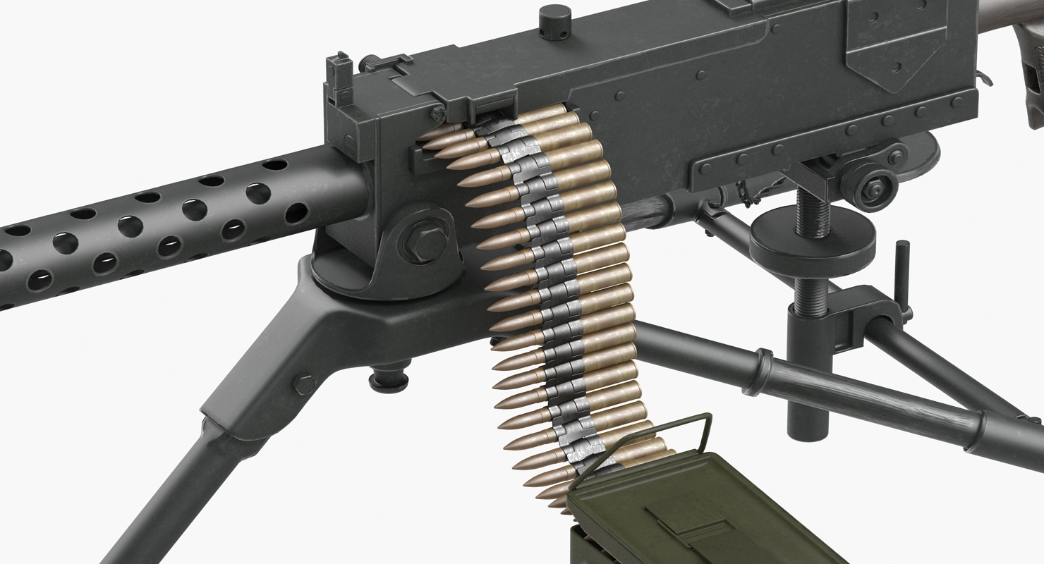 M1919 Browning 30cal Machine Gun Mounted on the Tripod 3D model