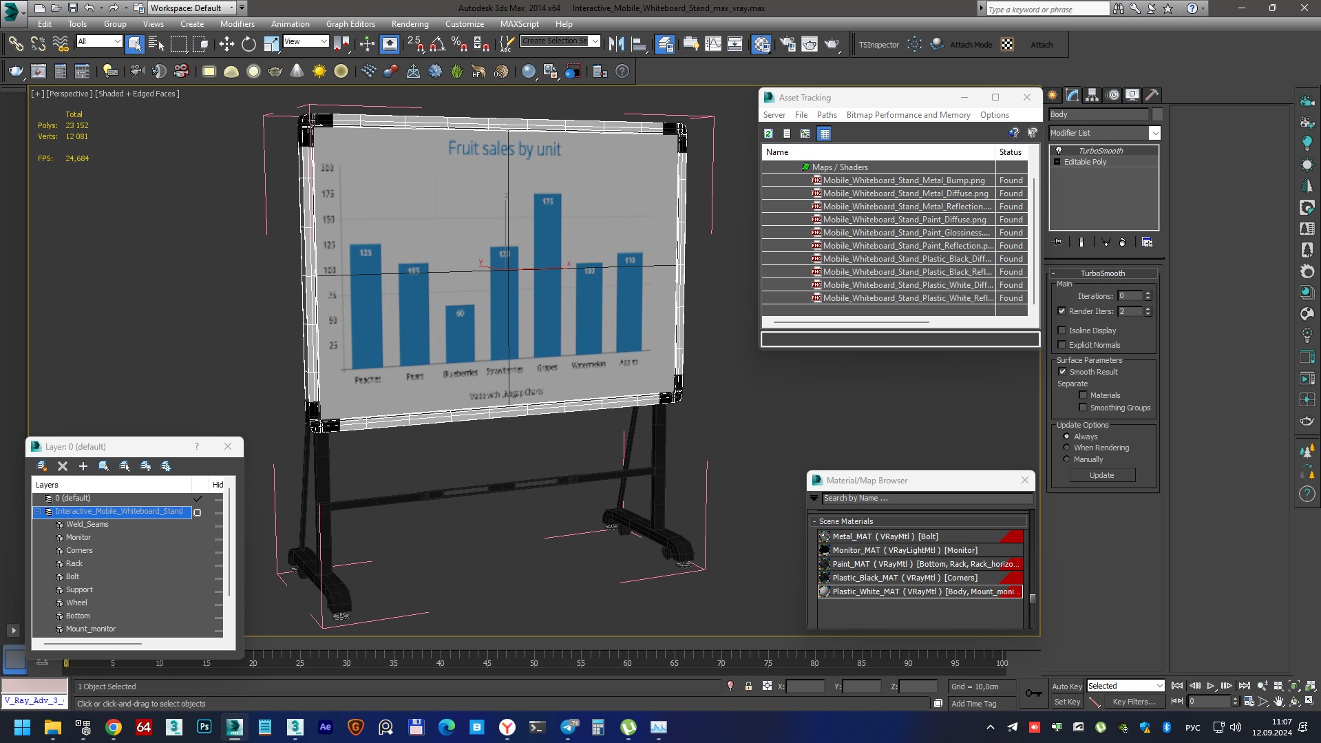 3D model Interactive Mobile Whiteboard Stand