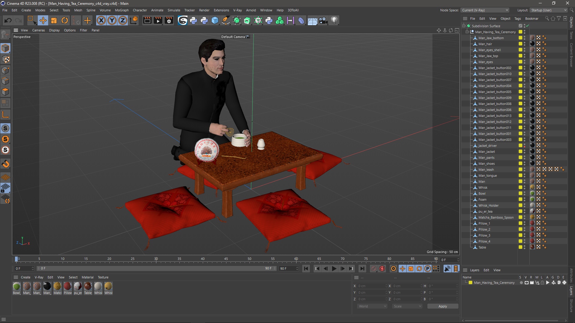 3D Man Having Tea Ceremony model