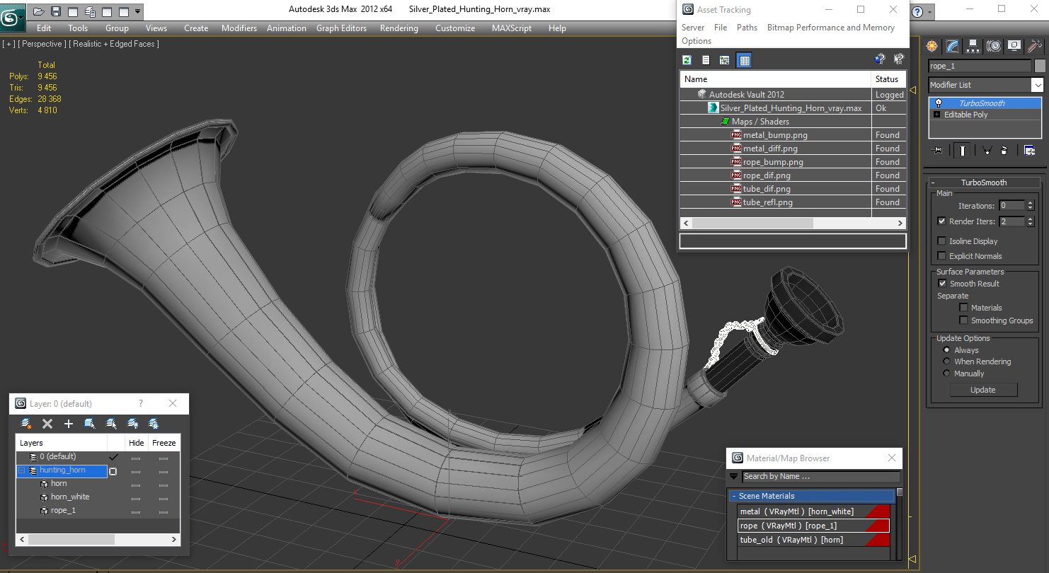 3D Silver Plated Hunting Horn