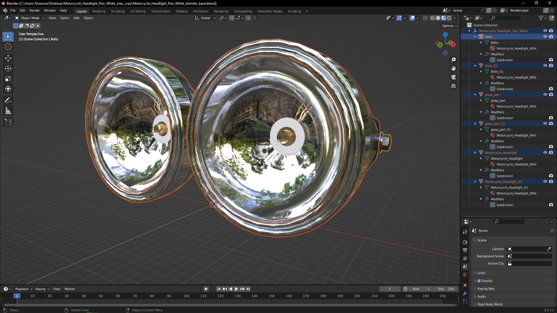 3D Motorcycle Headlight Pair White