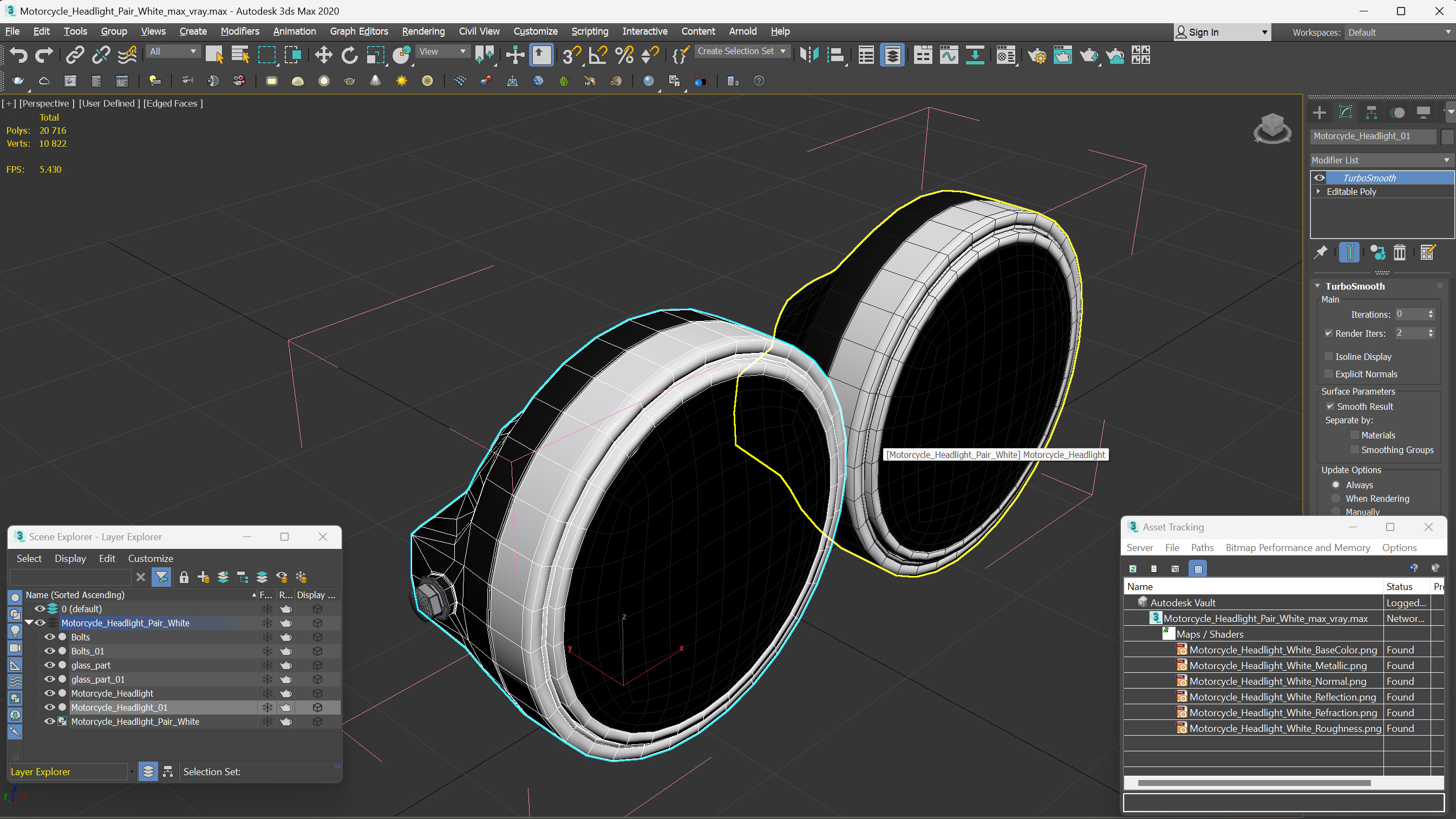 3D Motorcycle Headlight Pair White
