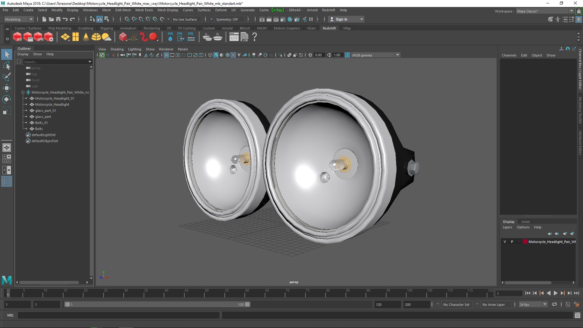 3D Motorcycle Headlight Pair White