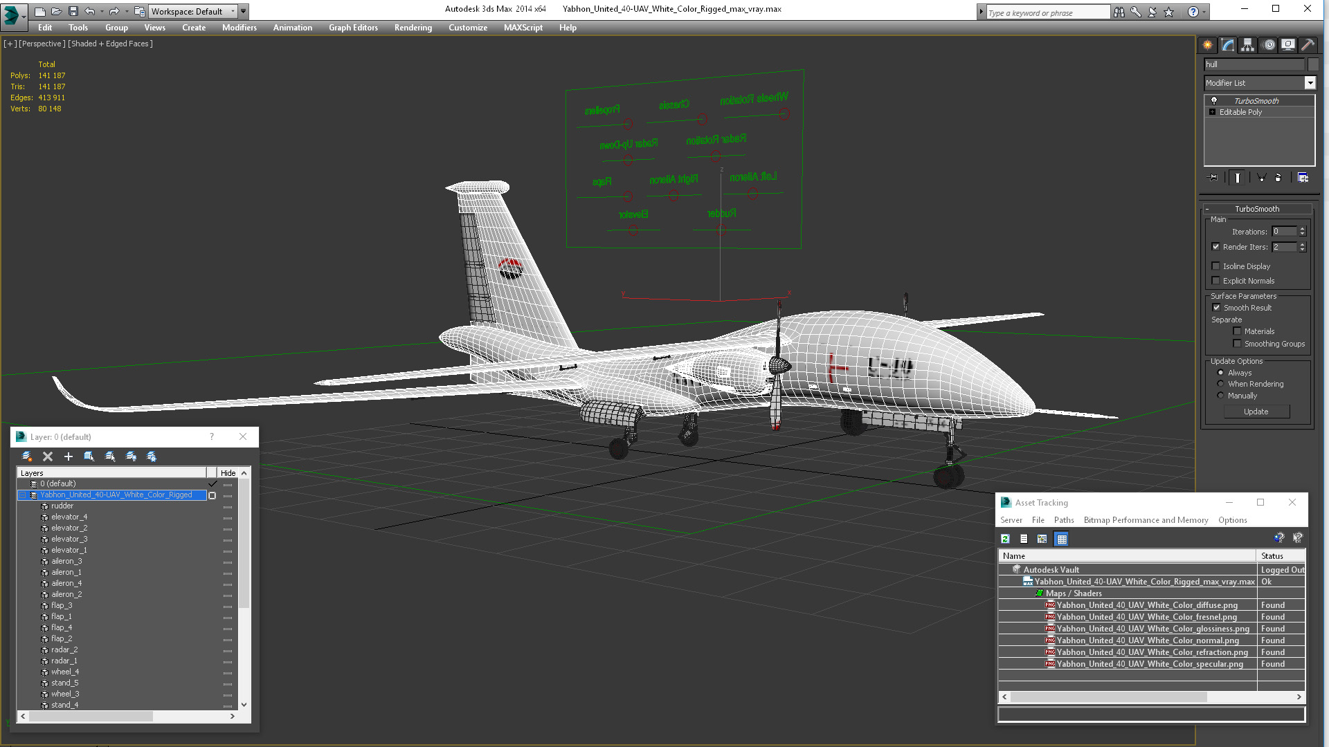 3D Yabhon United 40-UAV White Color Rigged for Cinema 4D model