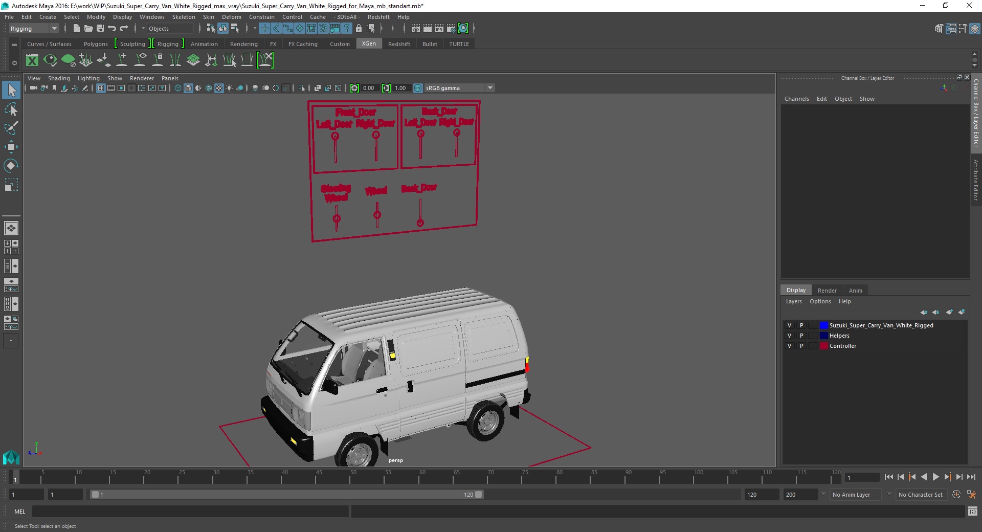 Suzuki Super Carry Van White Rigged for Maya 3D model