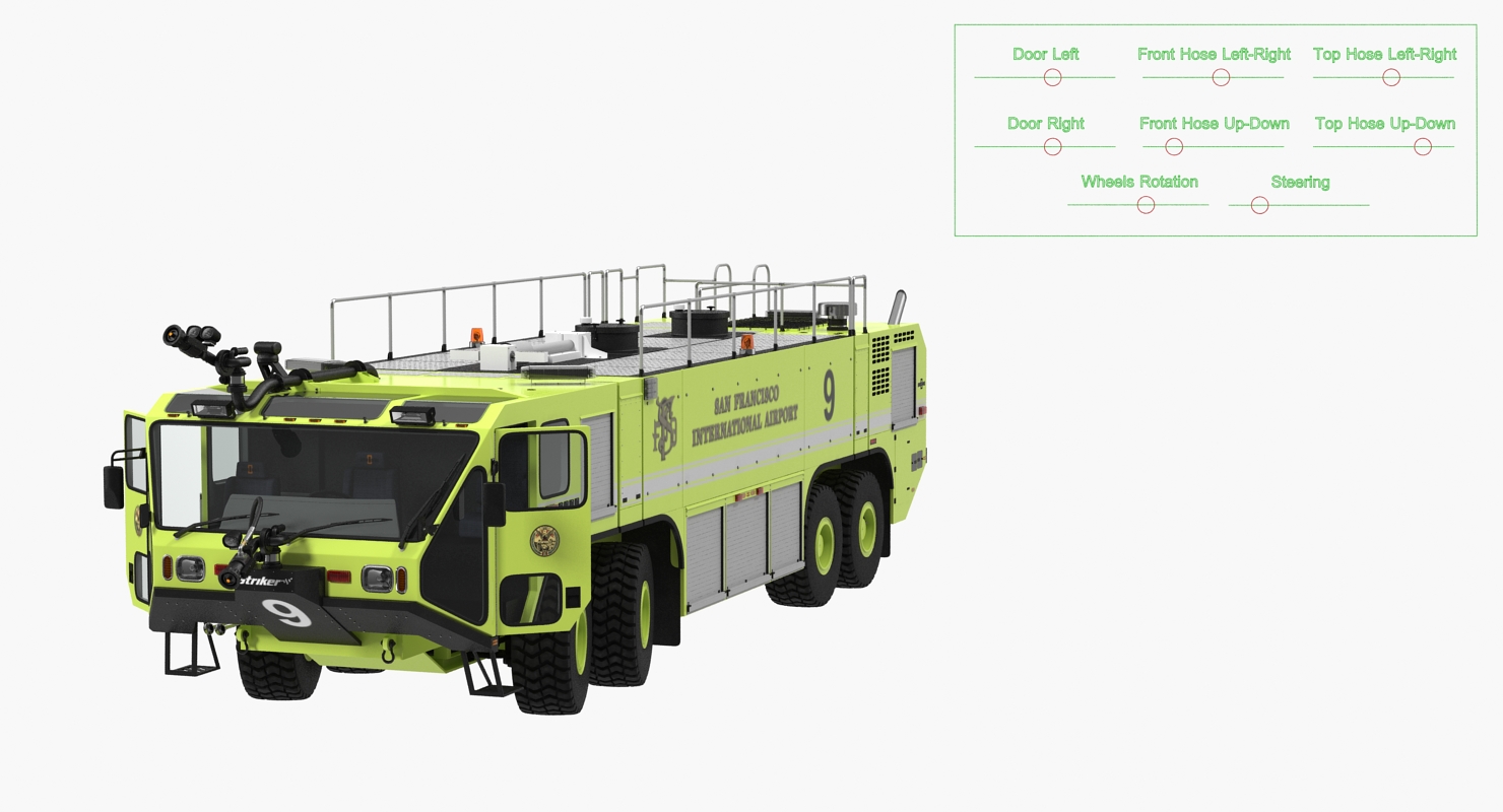 3D Oshkosh Striker 4500 Aircraft Rescue and Firefighting Vehicle Rigged model