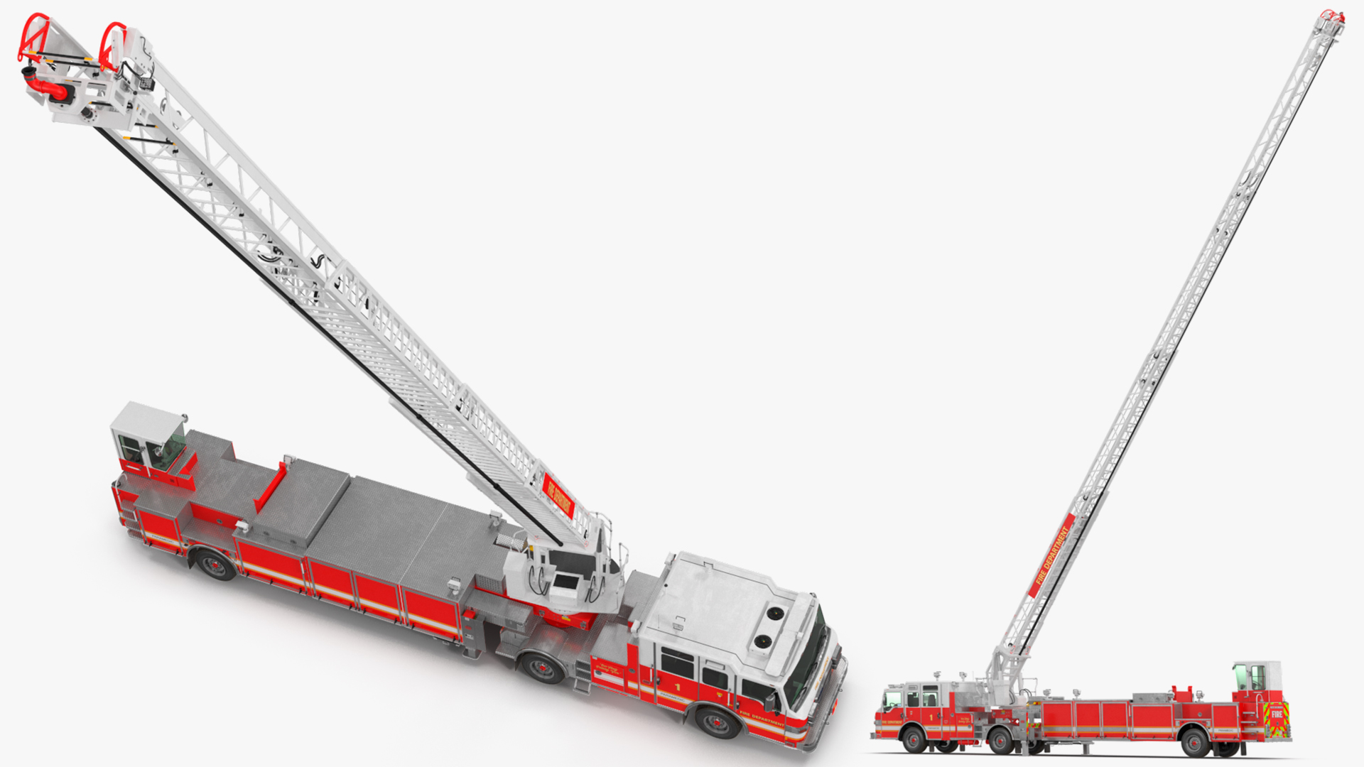 3D model Velocity Ascendant 107 Heavy Duty Tiller Aerial Ladder Red Rigged