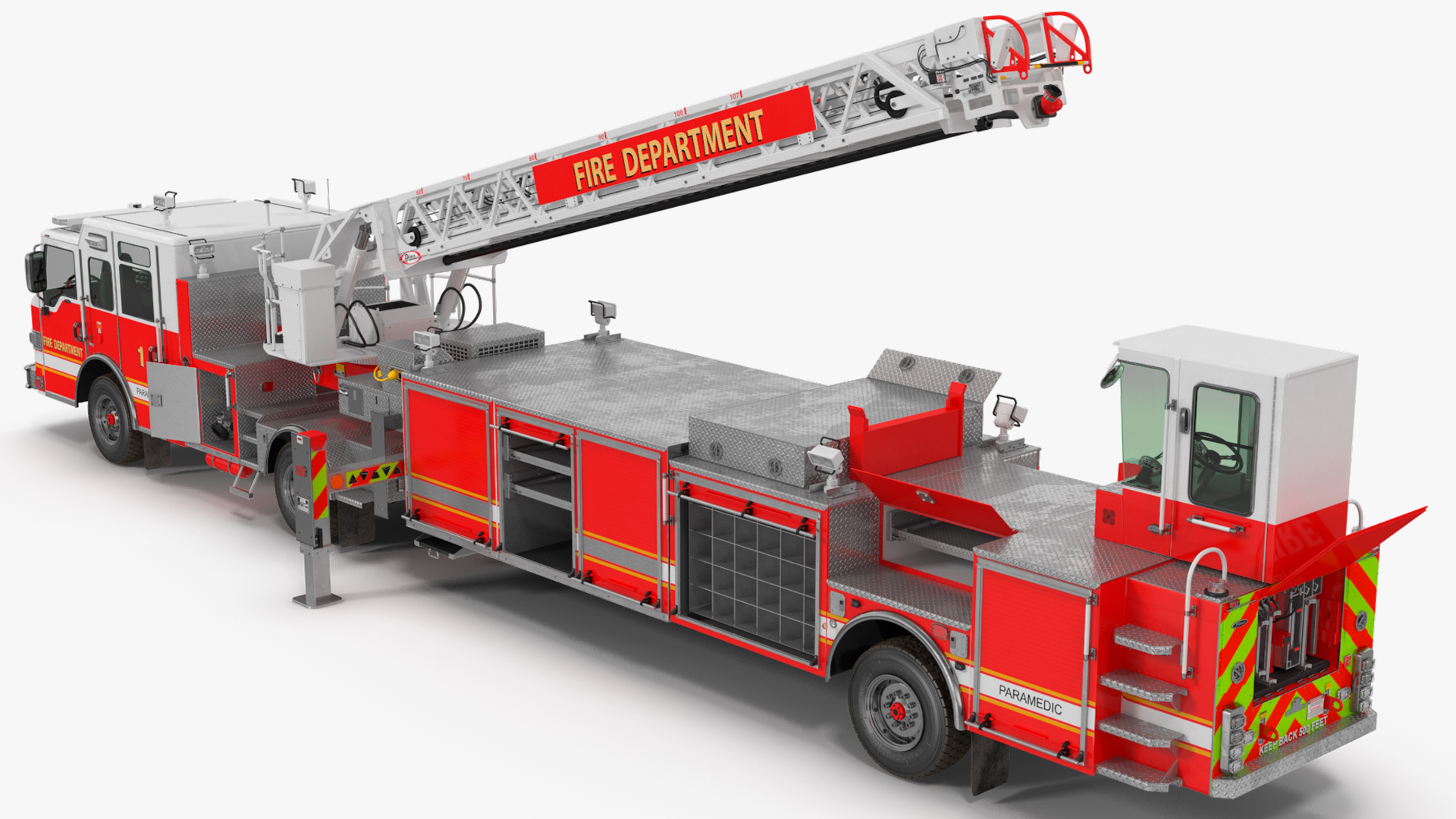 3D model Velocity Ascendant 107 Heavy Duty Tiller Aerial Ladder Red Rigged