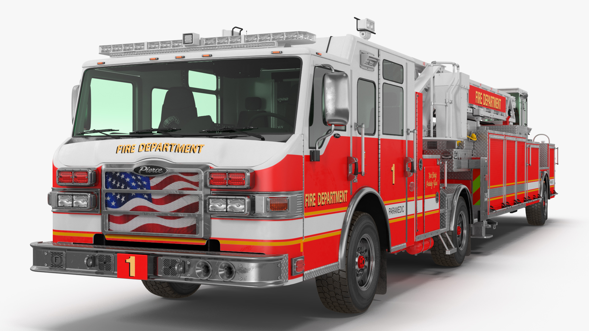 3D model Velocity Ascendant 107 Heavy Duty Tiller Aerial Ladder Red Rigged