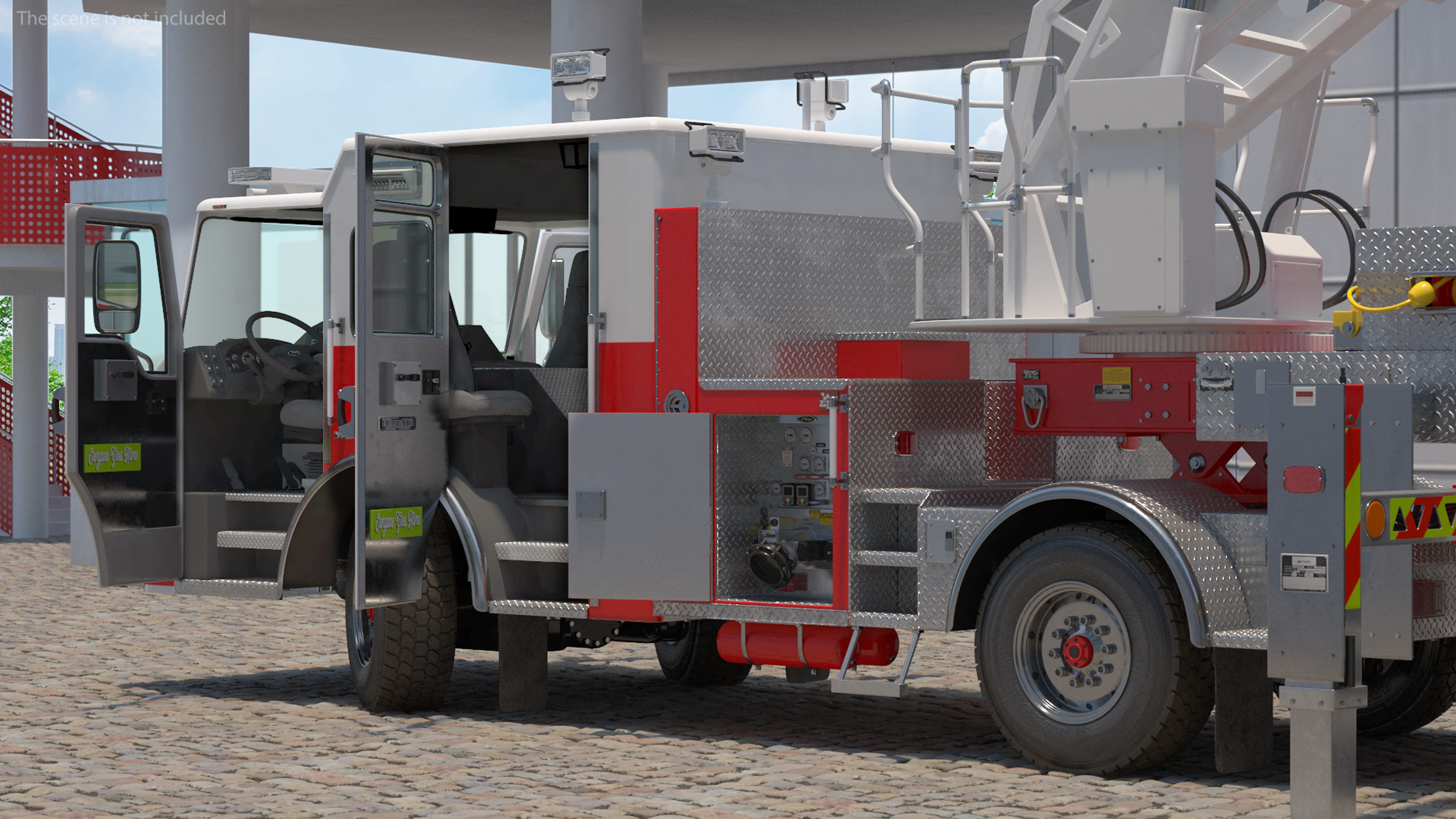 3D model Velocity Ascendant 107 Heavy Duty Tiller Aerial Ladder Red Rigged