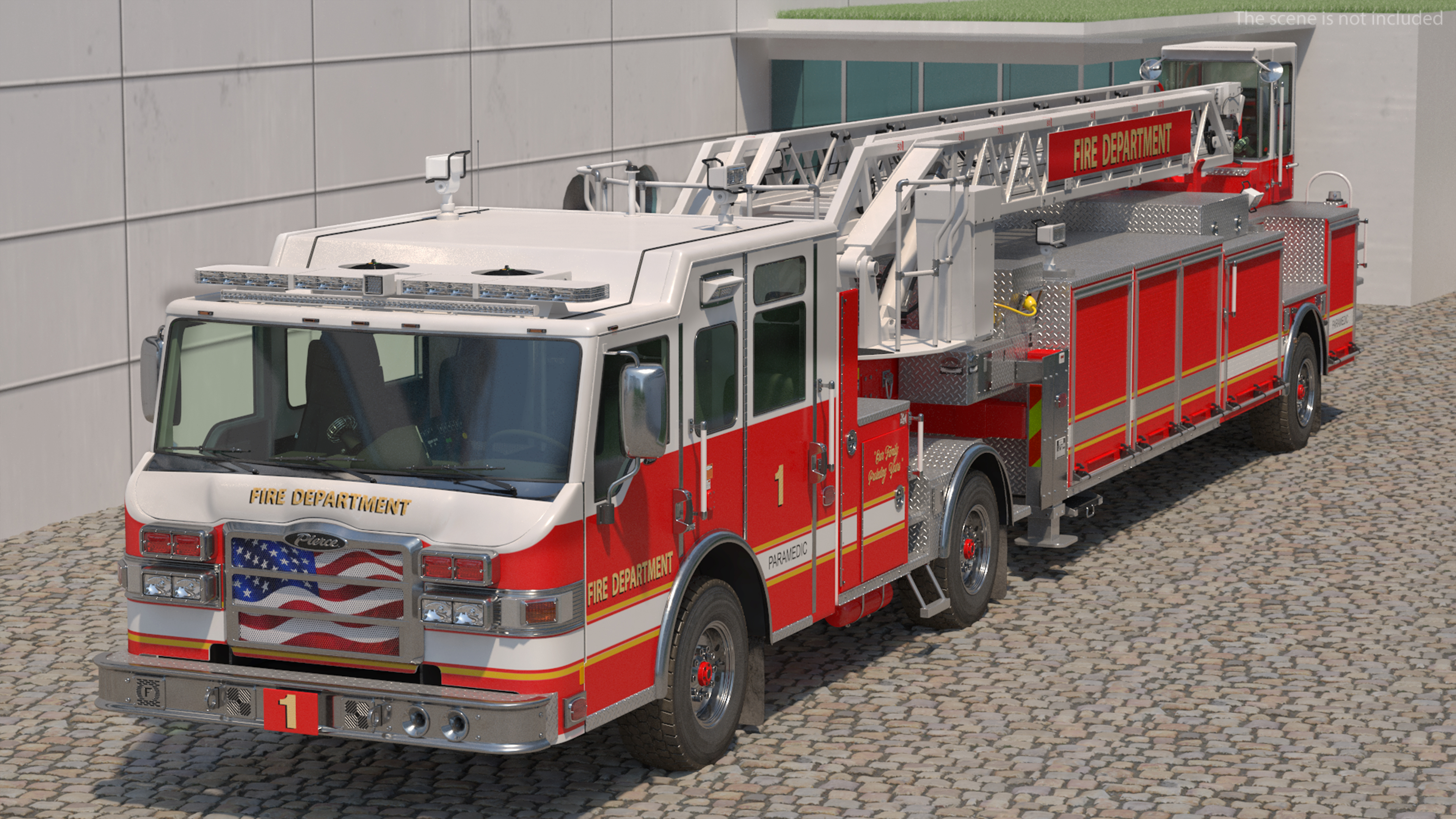 3D model Velocity Ascendant 107 Heavy Duty Tiller Aerial Ladder Red Rigged