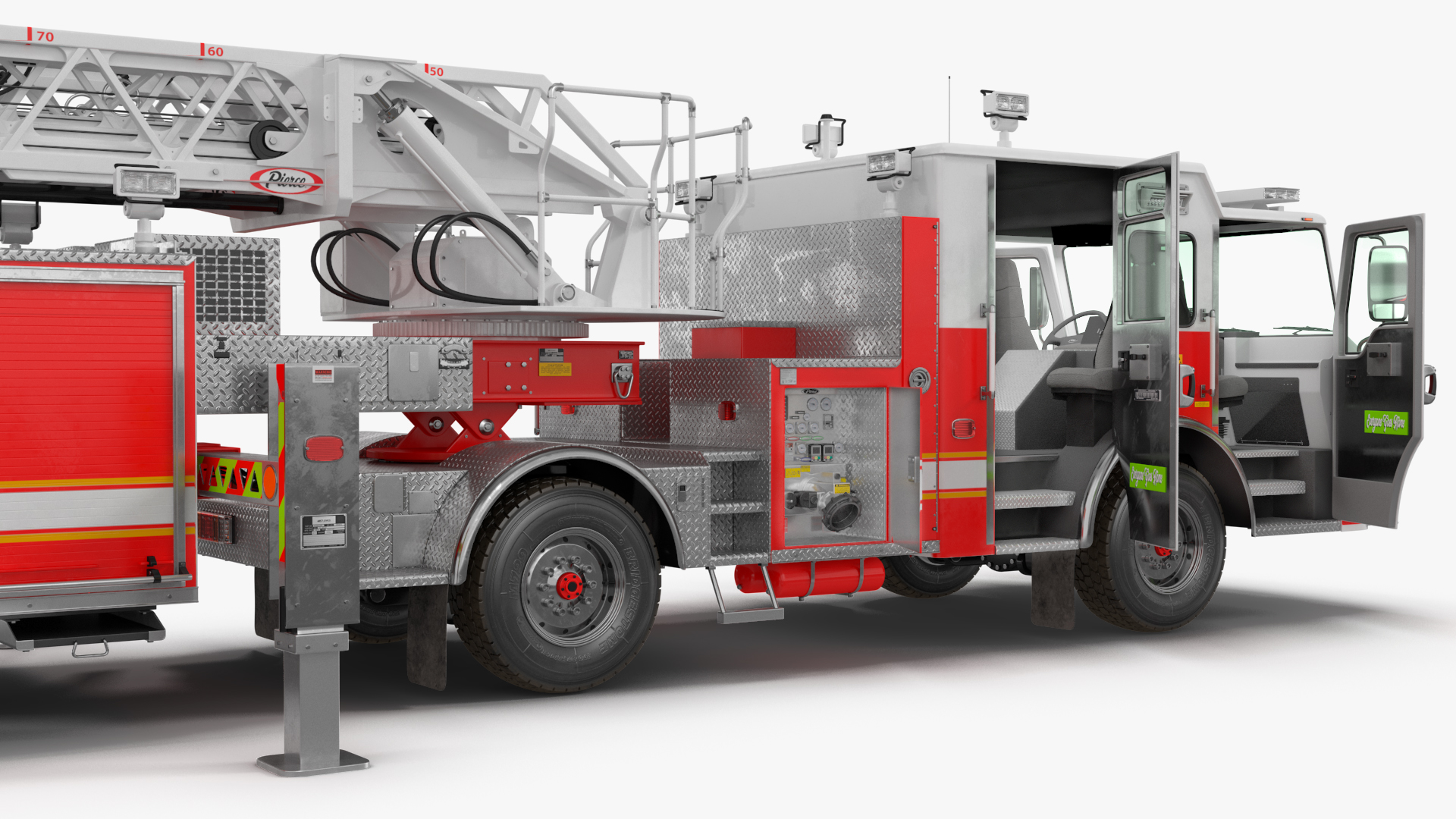 3D model Velocity Ascendant 107 Heavy Duty Tiller Aerial Ladder Red Rigged