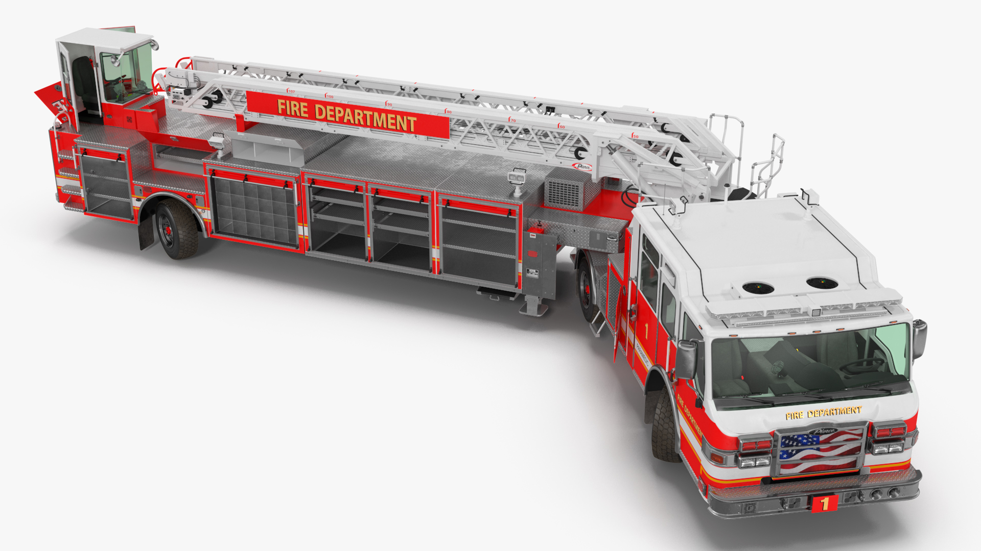 3D model Velocity Ascendant 107 Heavy Duty Tiller Aerial Ladder Red Rigged