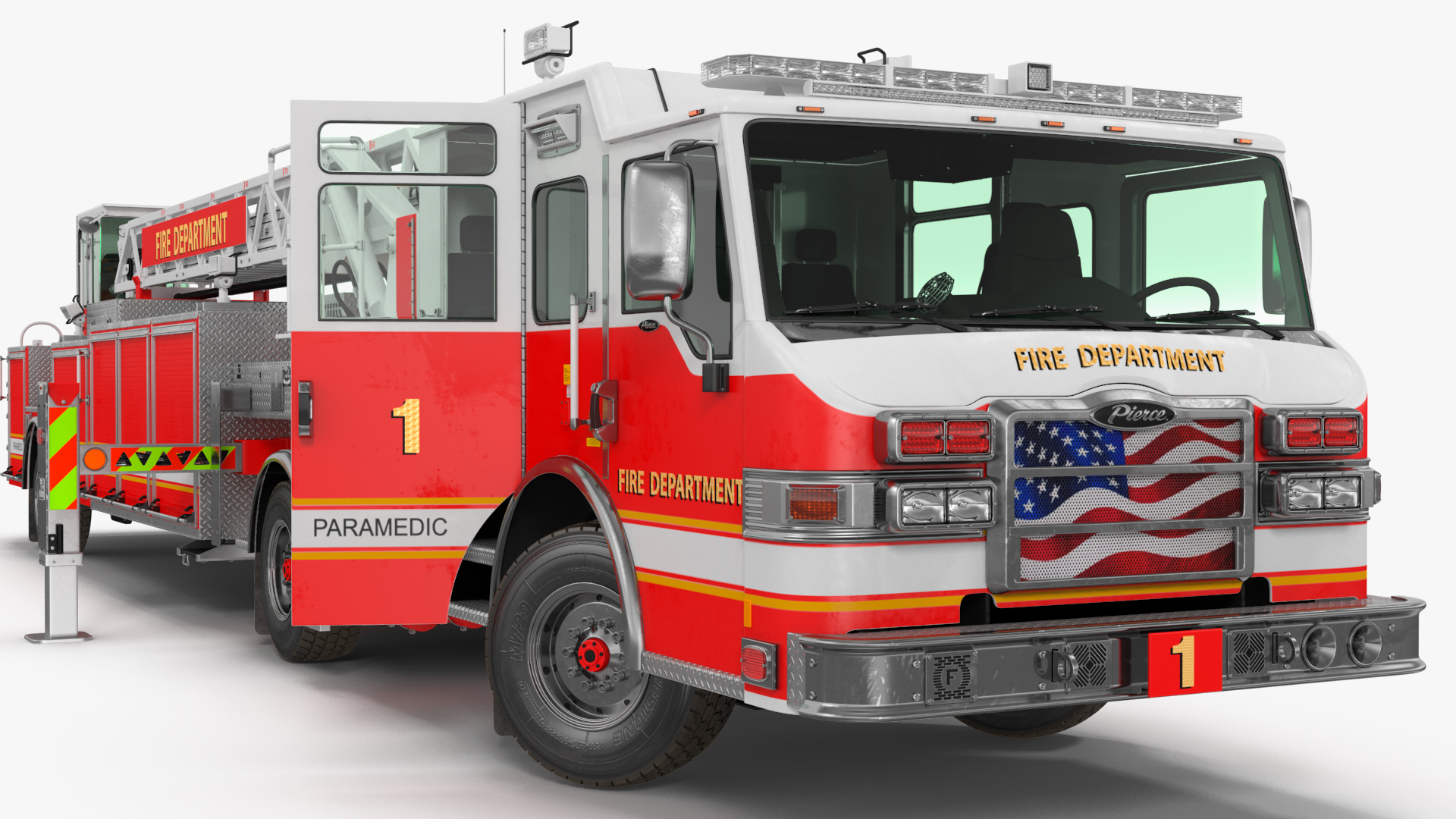 3D model Velocity Ascendant 107 Heavy Duty Tiller Aerial Ladder Red Rigged