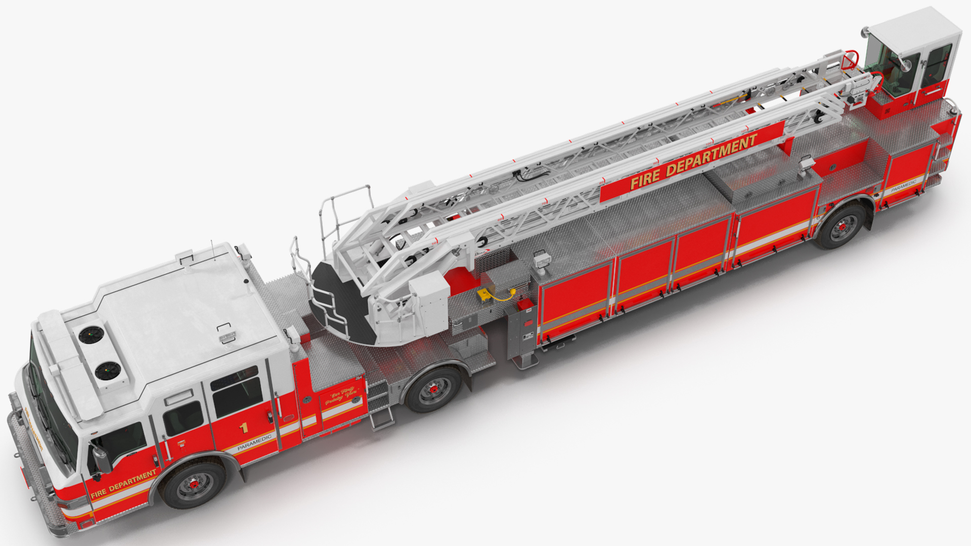 3D model Velocity Ascendant 107 Heavy Duty Tiller Aerial Ladder Red Rigged