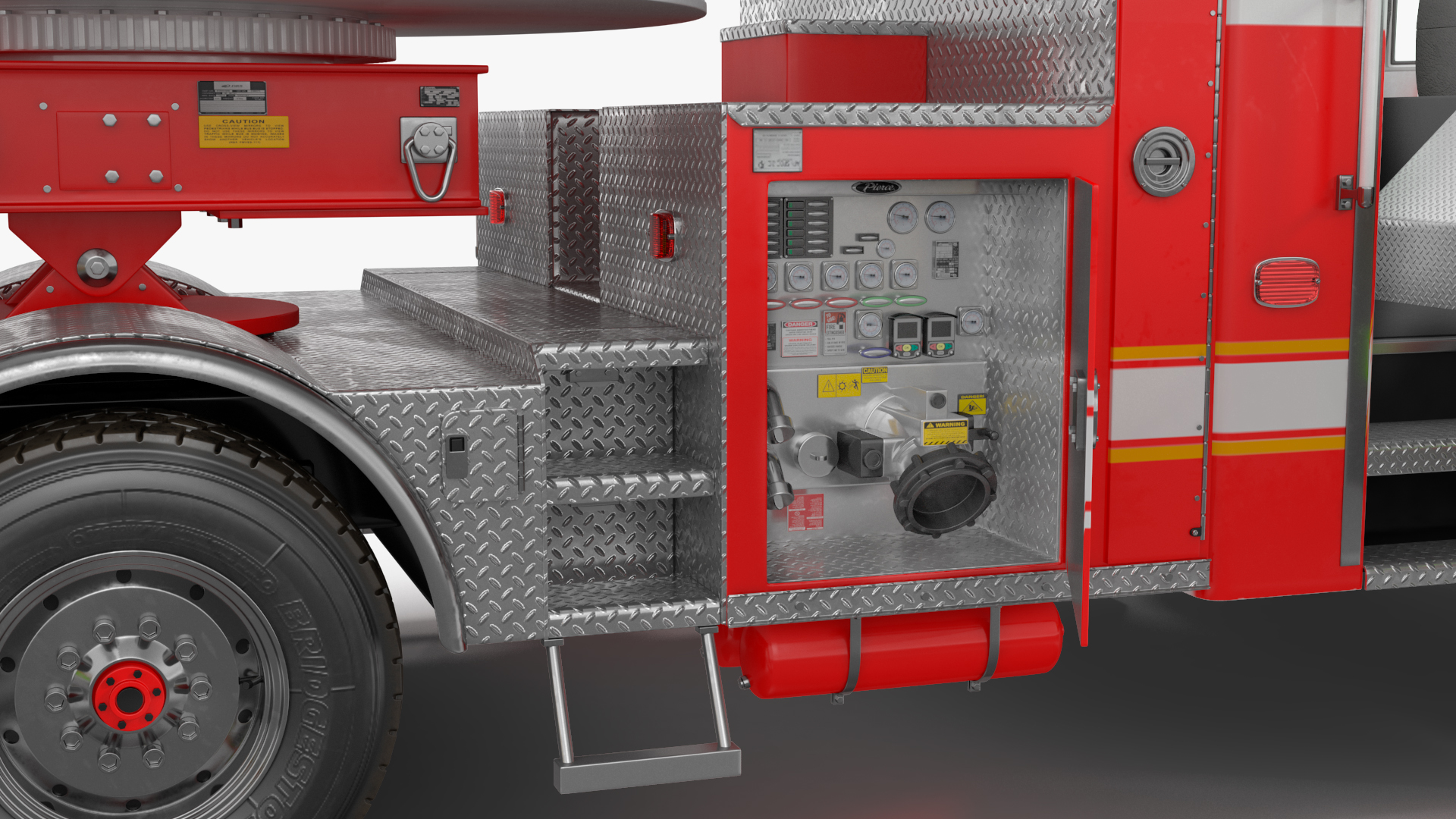 3D model Velocity Ascendant 107 Heavy Duty Tiller Aerial Ladder Red Rigged