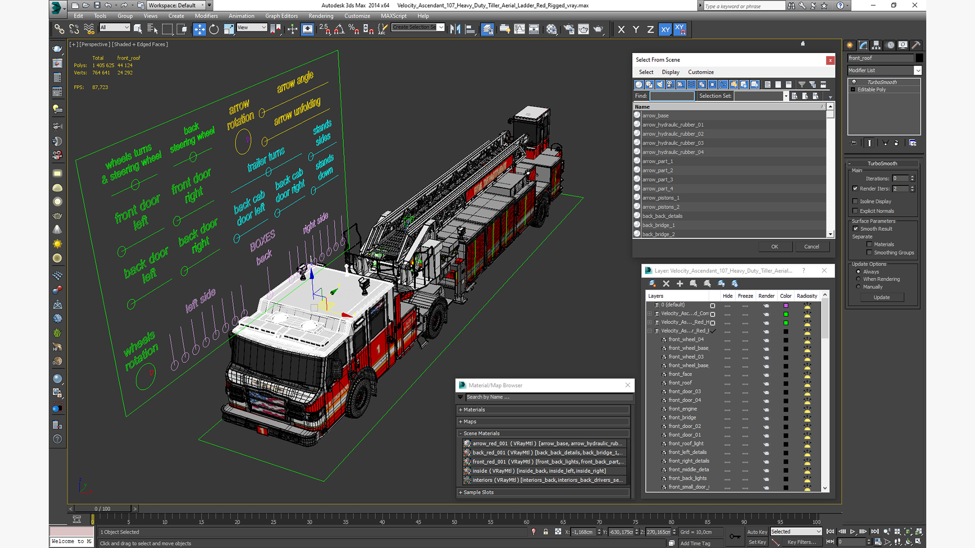 3D model Velocity Ascendant 107 Heavy Duty Tiller Aerial Ladder Red Rigged