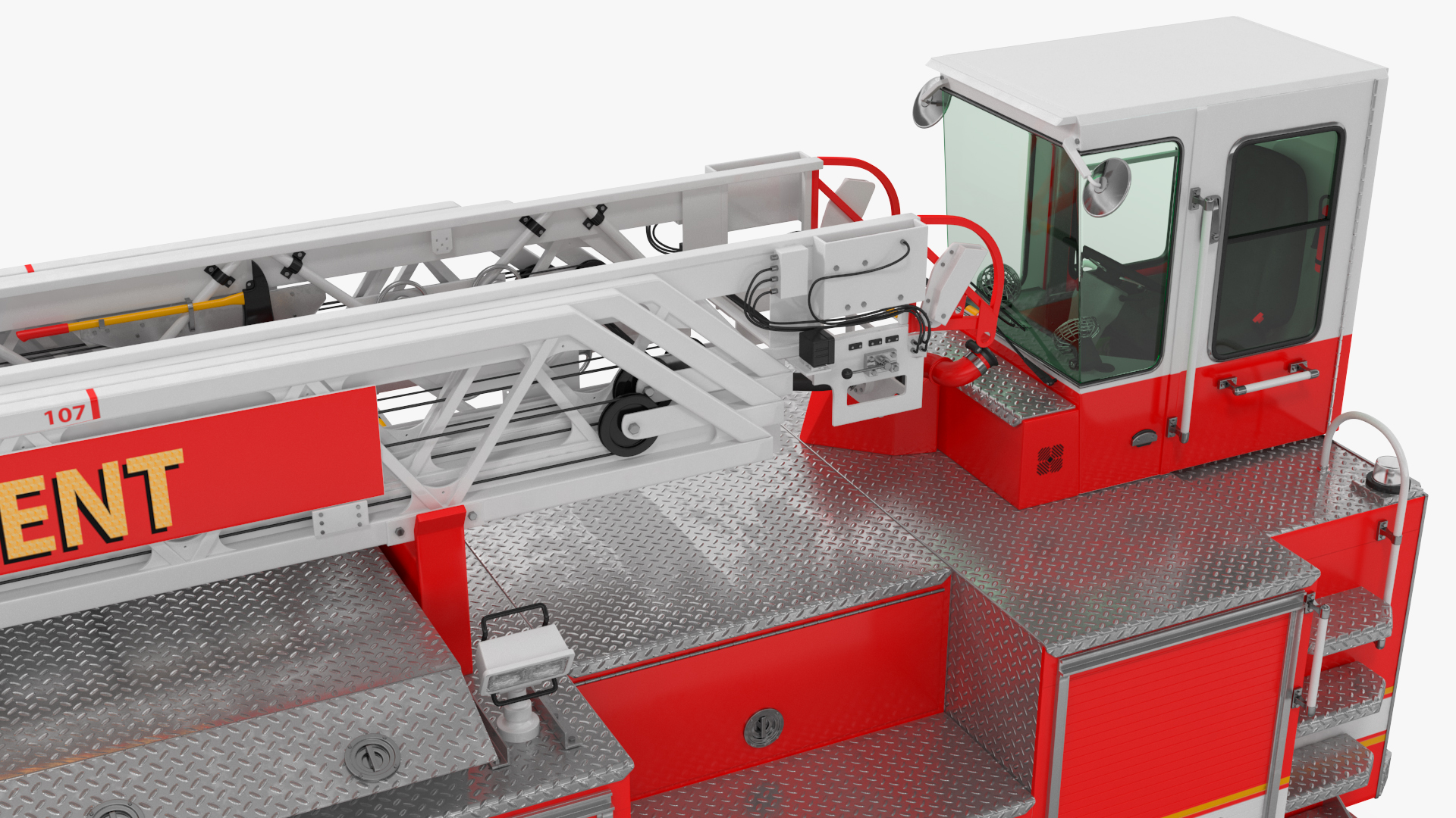 3D model Velocity Ascendant 107 Heavy Duty Tiller Aerial Ladder Red Rigged