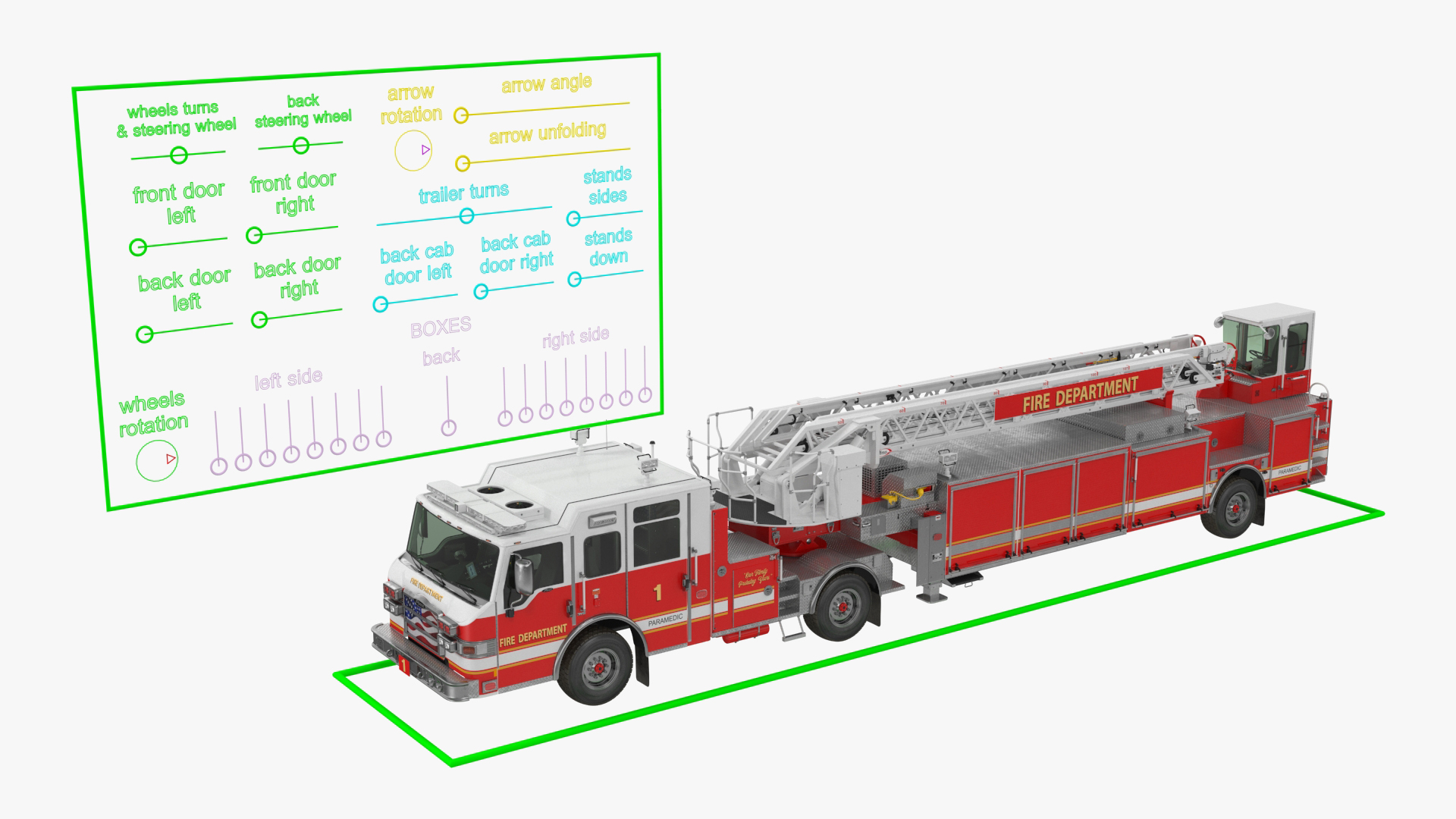 3D model Velocity Ascendant 107 Heavy Duty Tiller Aerial Ladder Red Rigged