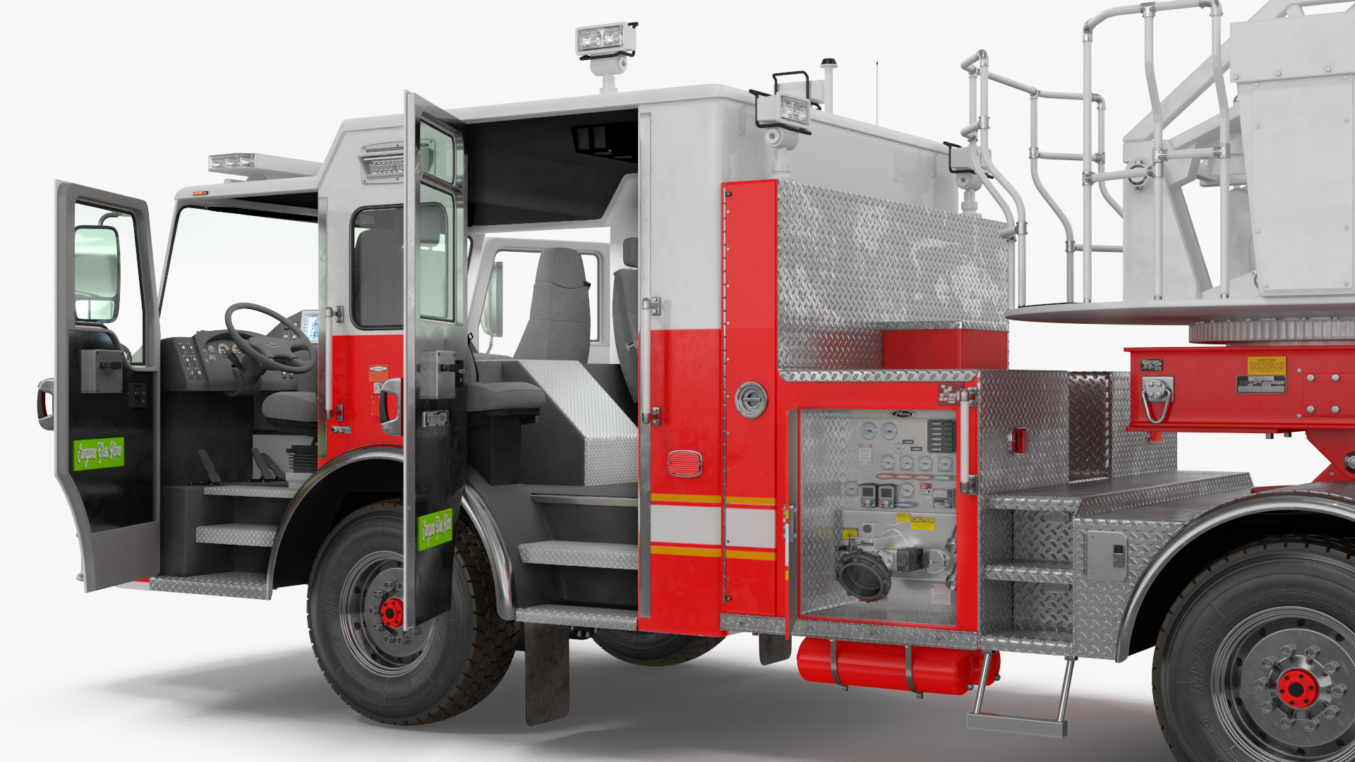 3D model Velocity Ascendant 107 Heavy Duty Tiller Aerial Ladder Red Rigged